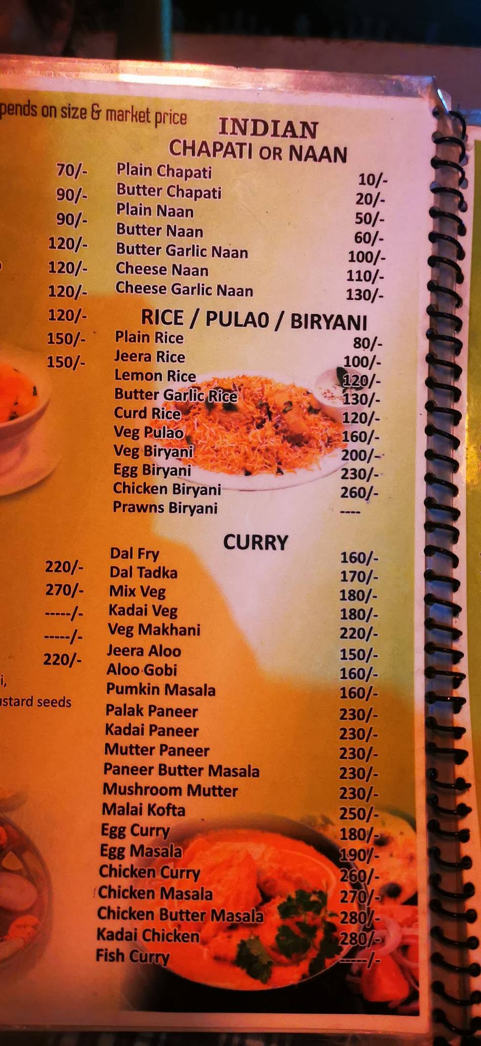 Agonda Corner menu