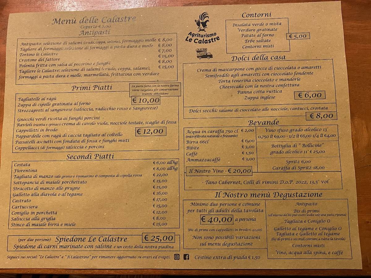 Menu di Agriturismo Le Calastre 
