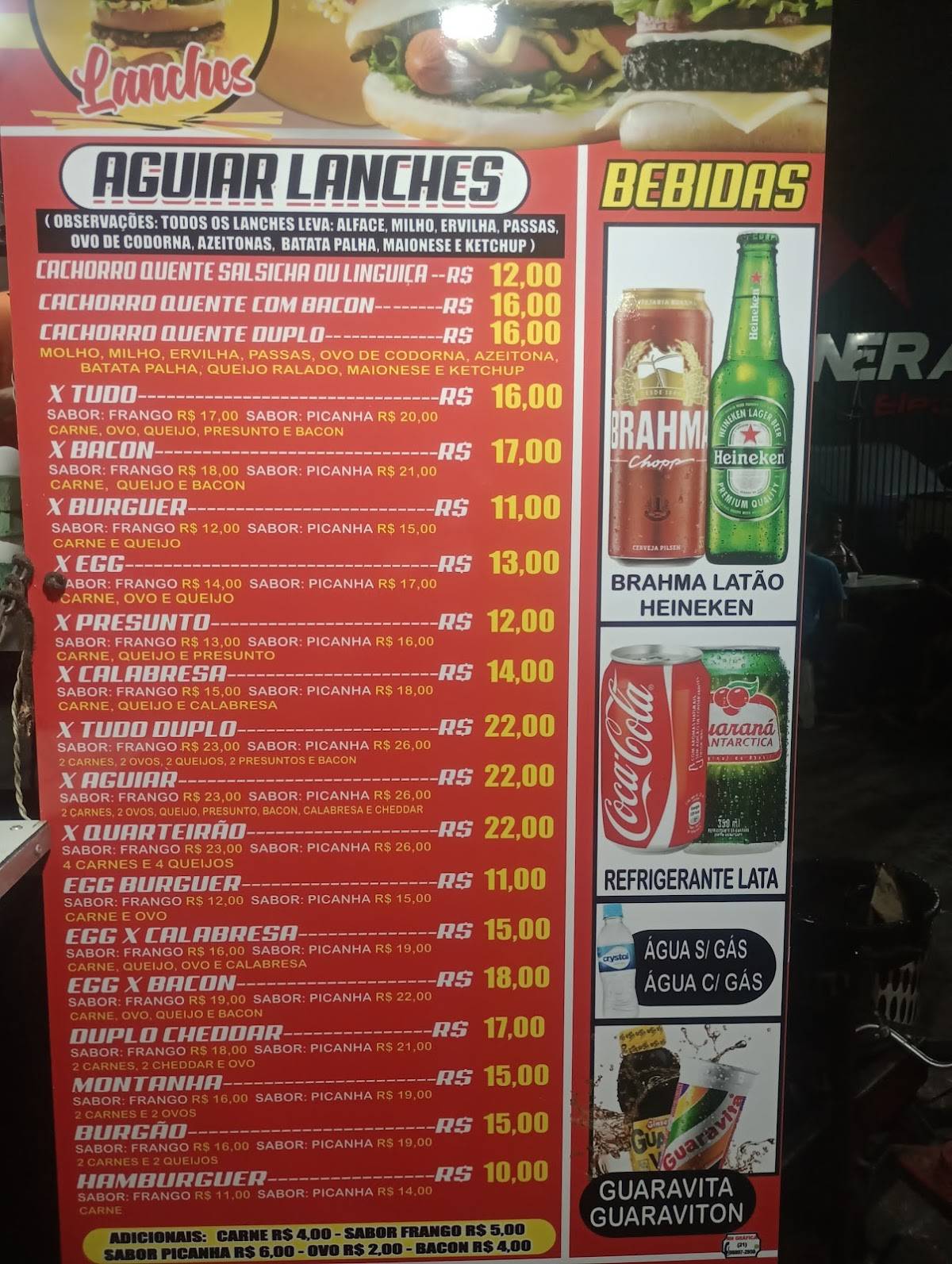 Aguiar lanches cardápio
