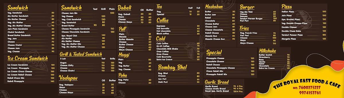 Royal fast food & cafe sandwich & pizza menu