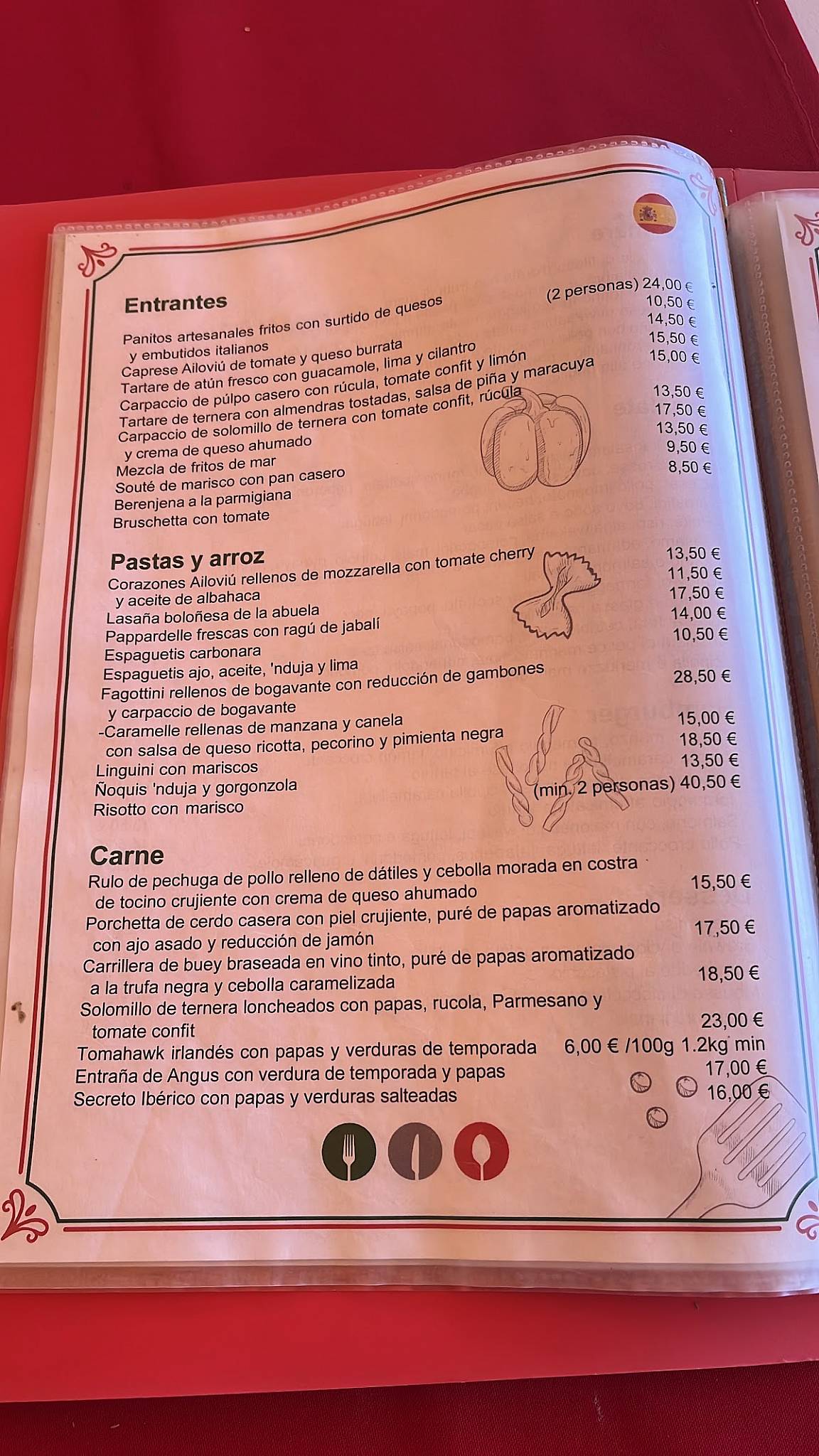 Меню Ailoviú Italian Restaurant Meloneras, Маспаломас