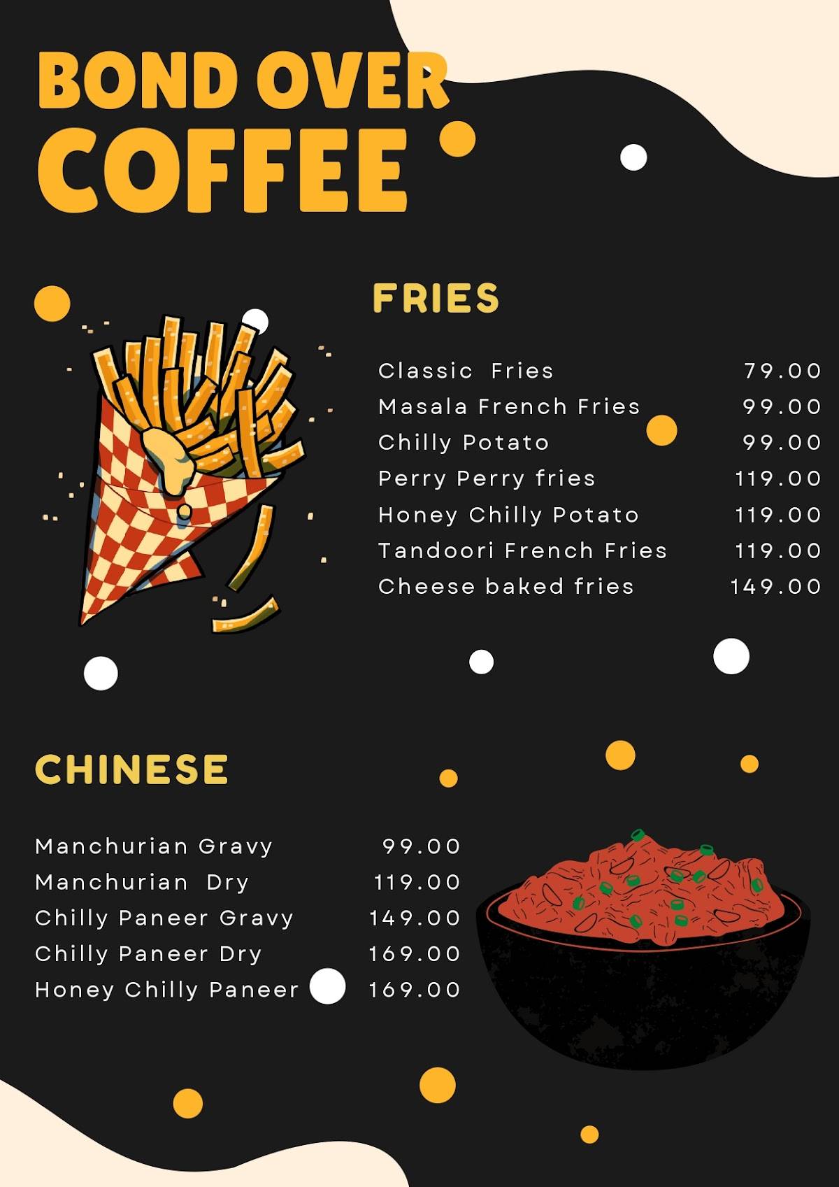 Bond Over Coffee Cafe lounge menu