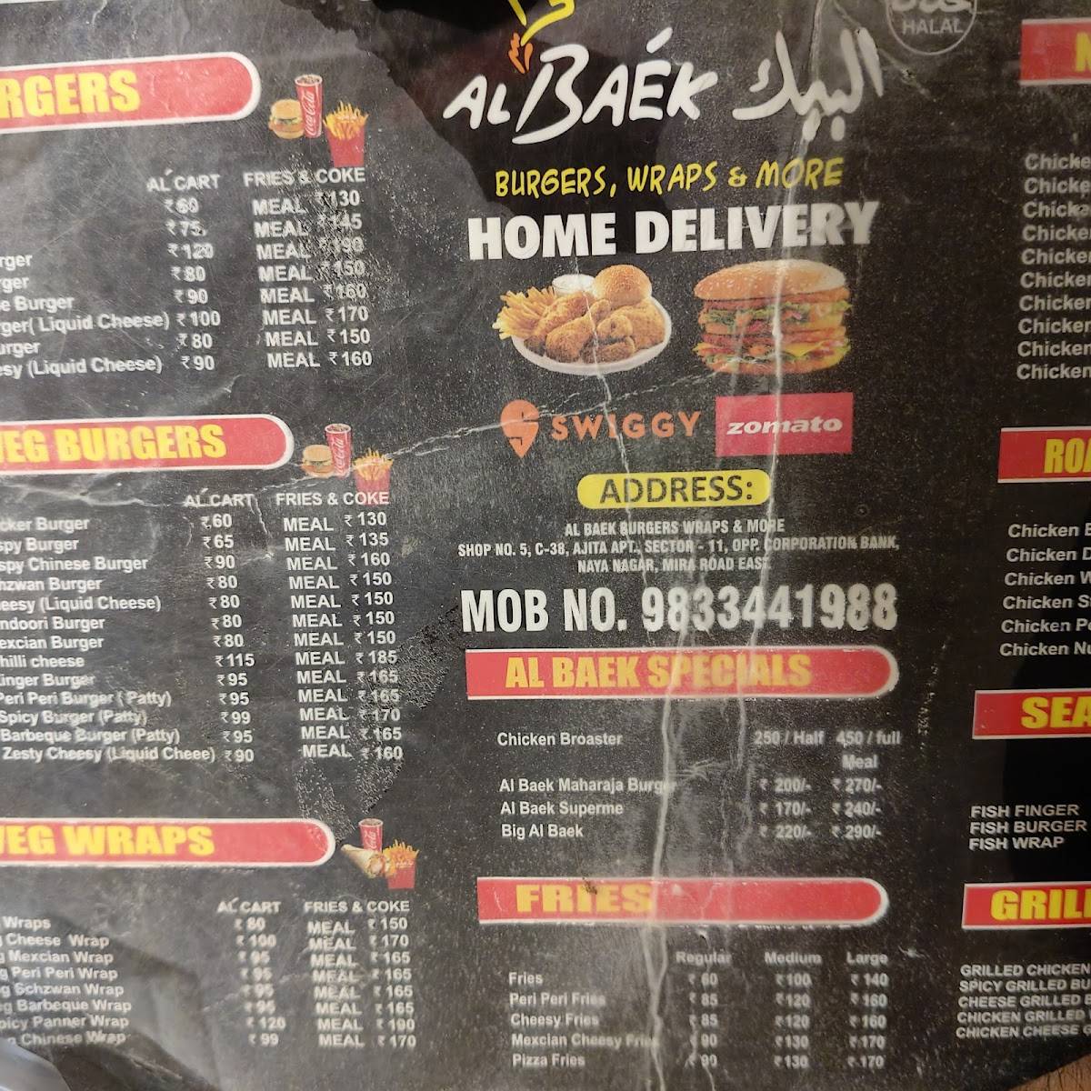 Al Baek Fast Food menu
