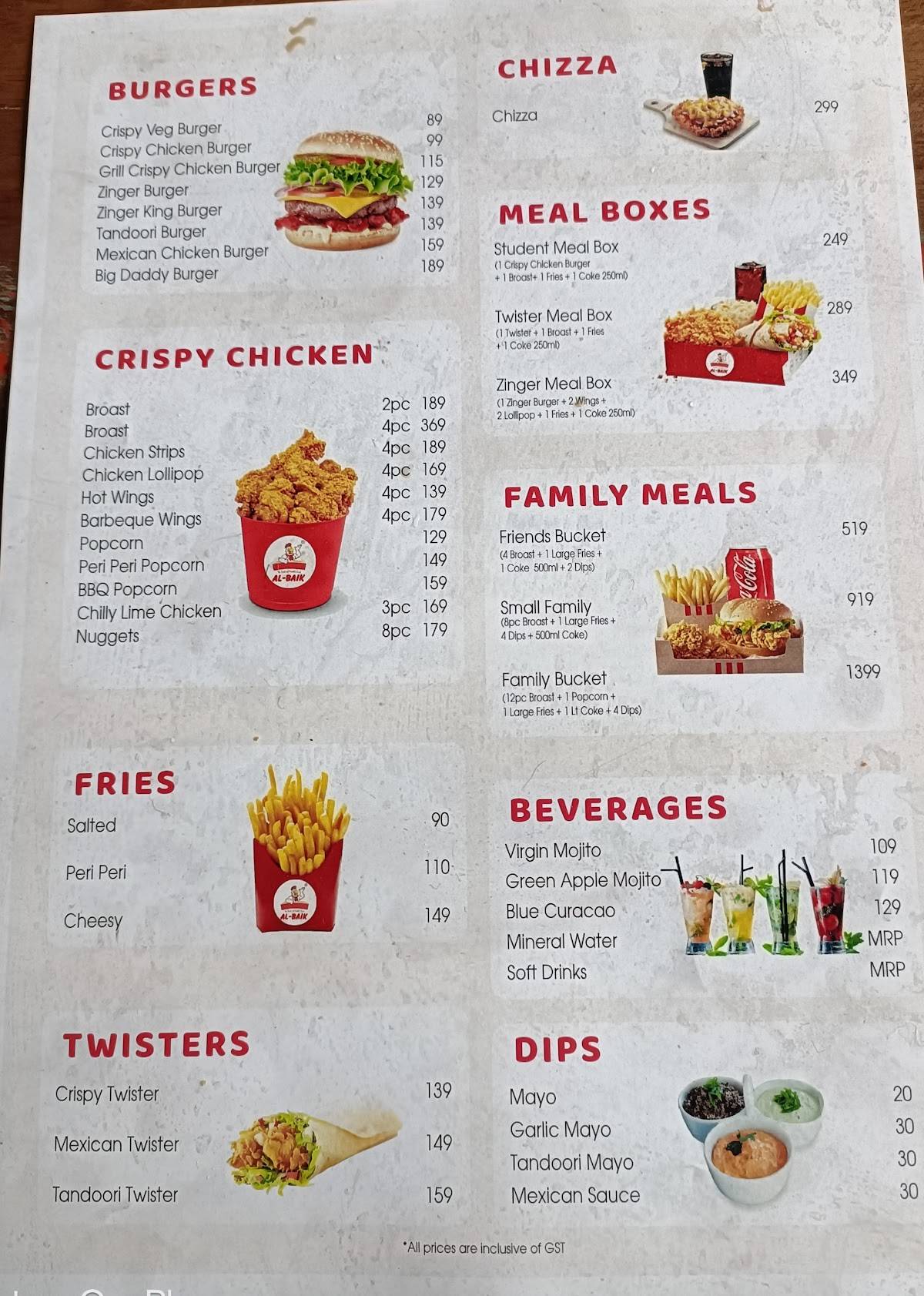 Al Baik menu