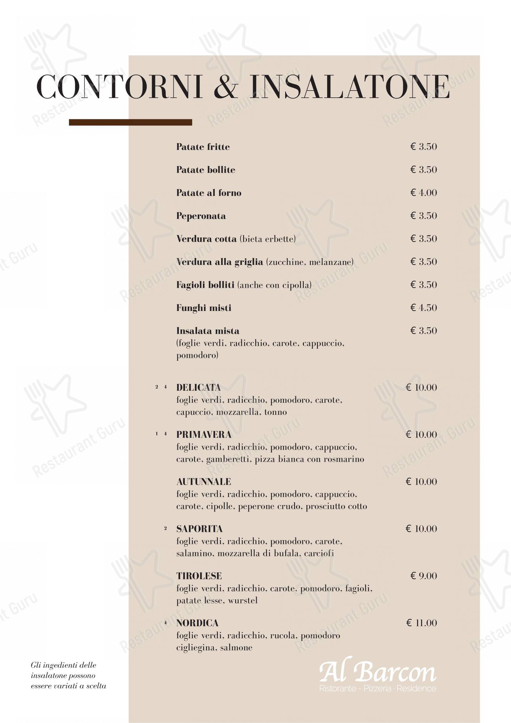 Al Barcon Ristorante-pizzeria e Residence in Sarcedo - Menu bar
