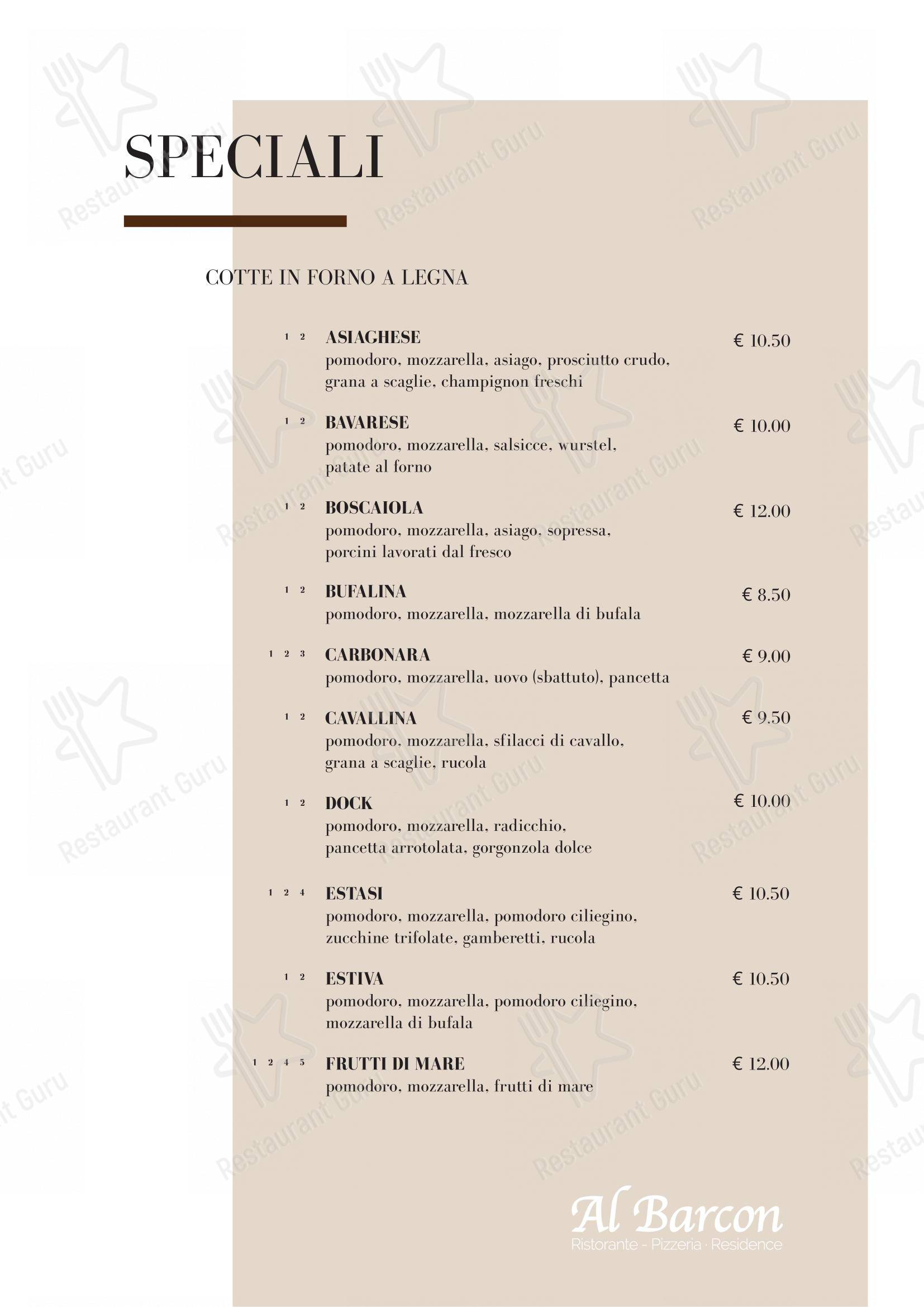 Menu bar per Al Barcon Ristorante-pizzeria e Residence ristorante