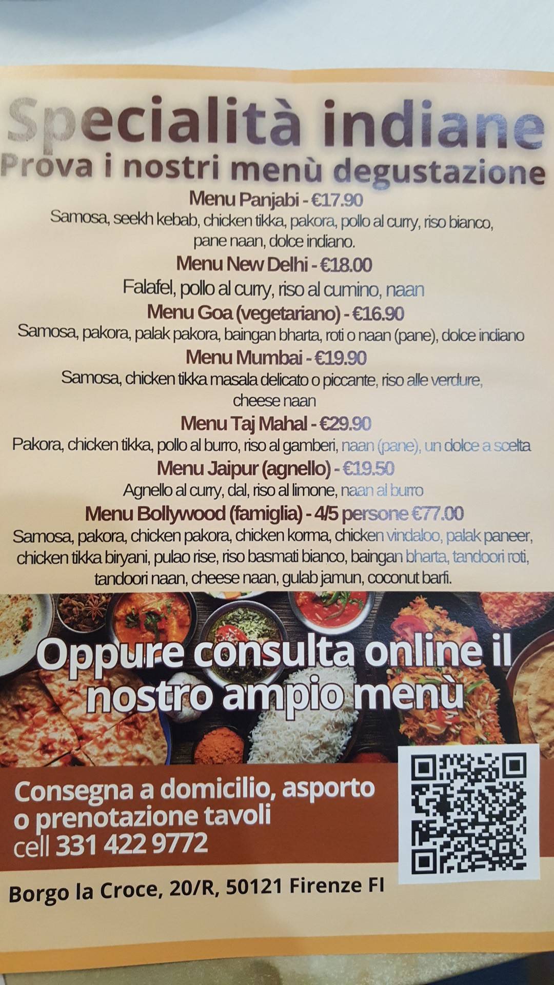 Menu di Al Noor - Specialità indiane - Borgo la Croce 