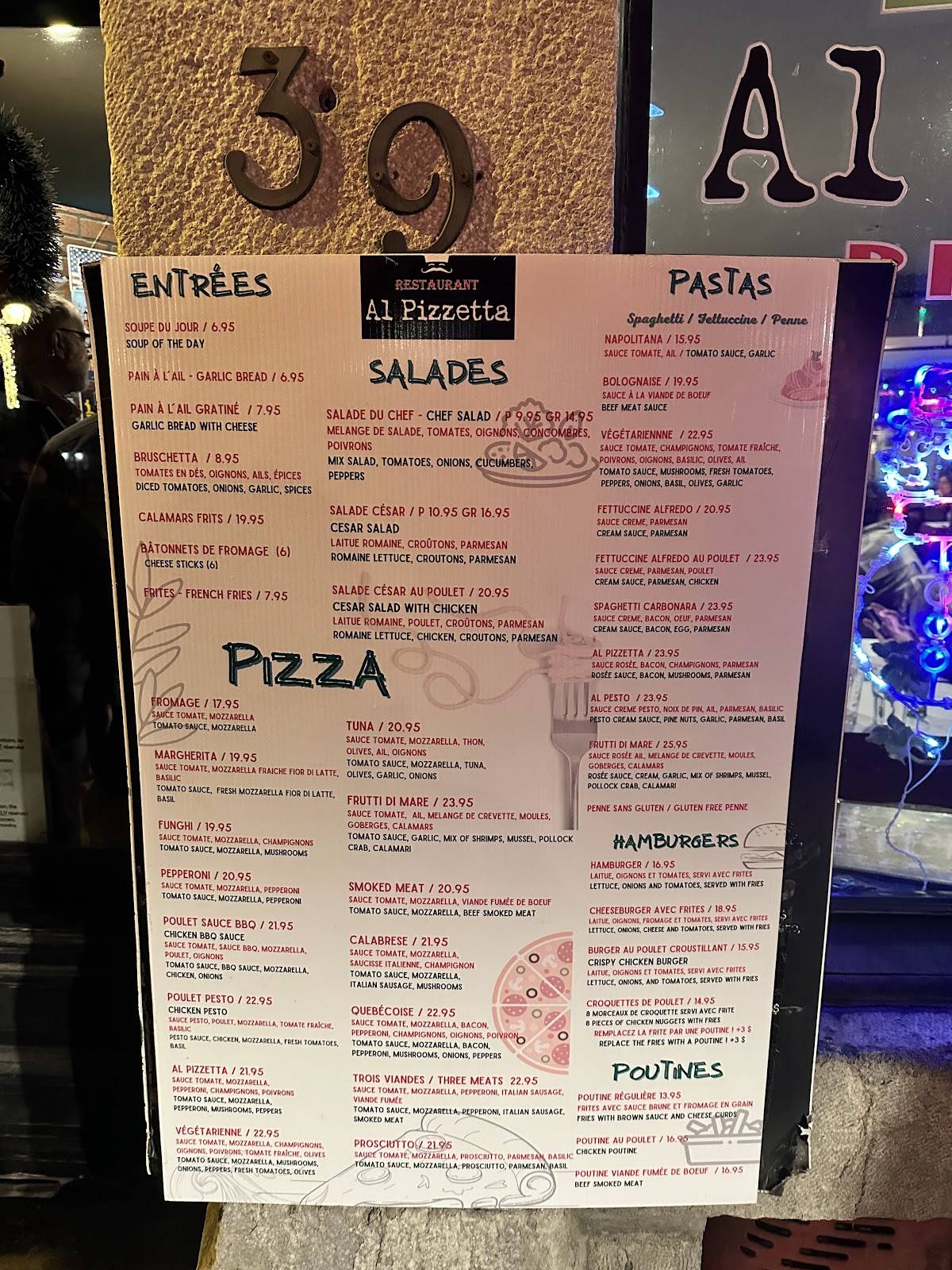 Menu de Al Pizzetta
