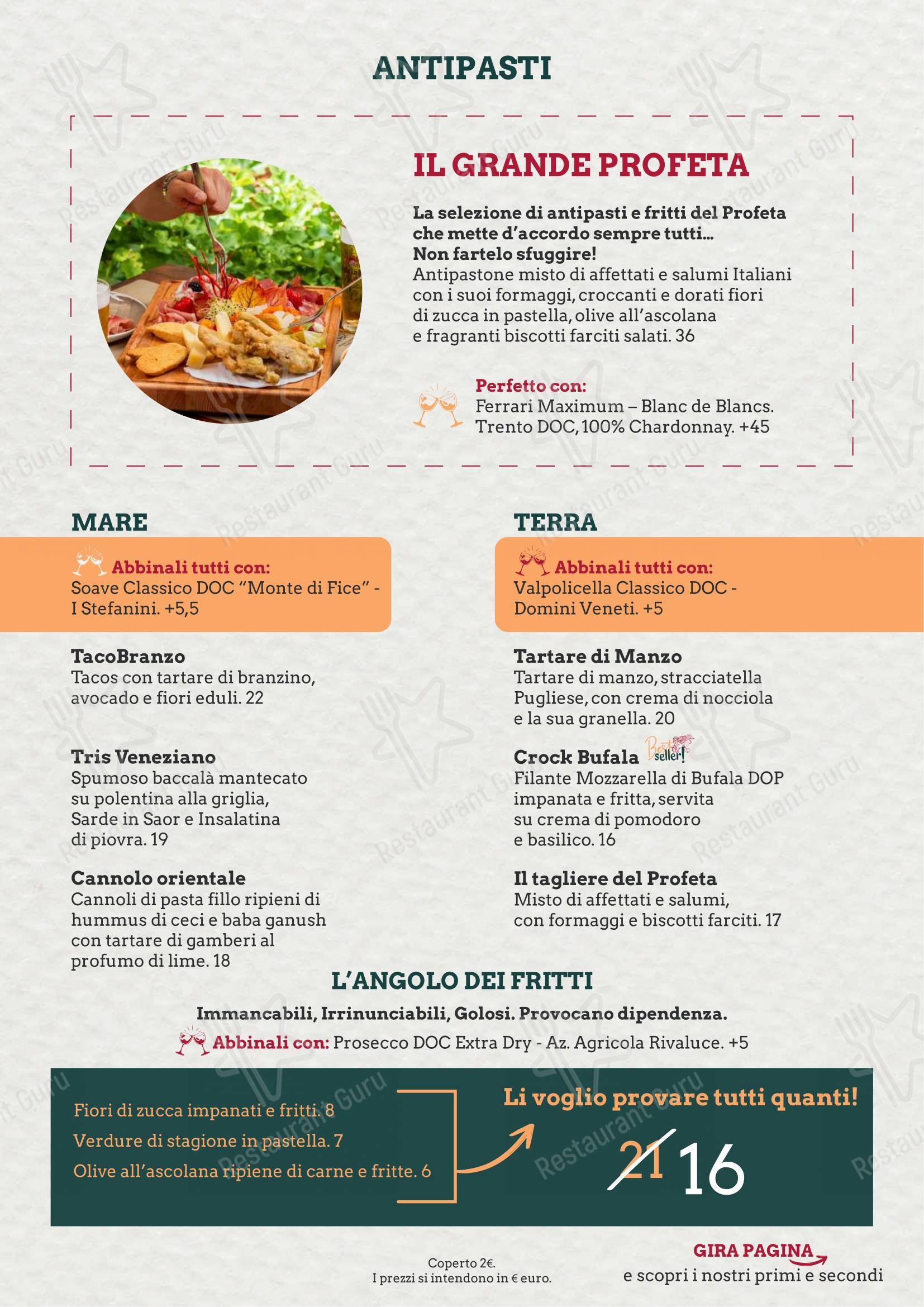 Menu bar per Al Profeta pizzeria