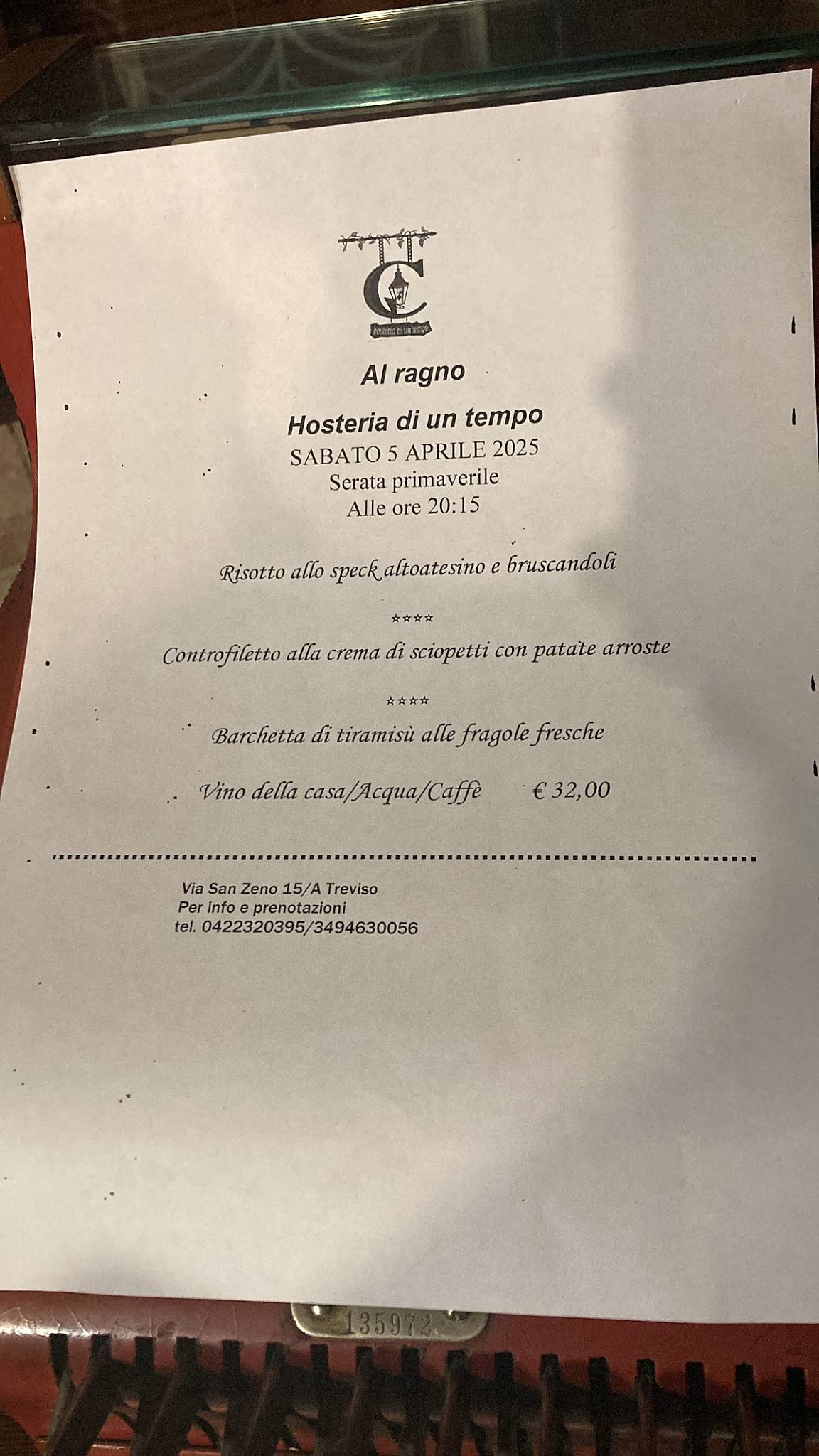 Menu di Al Ragno hosteria di un tempo 