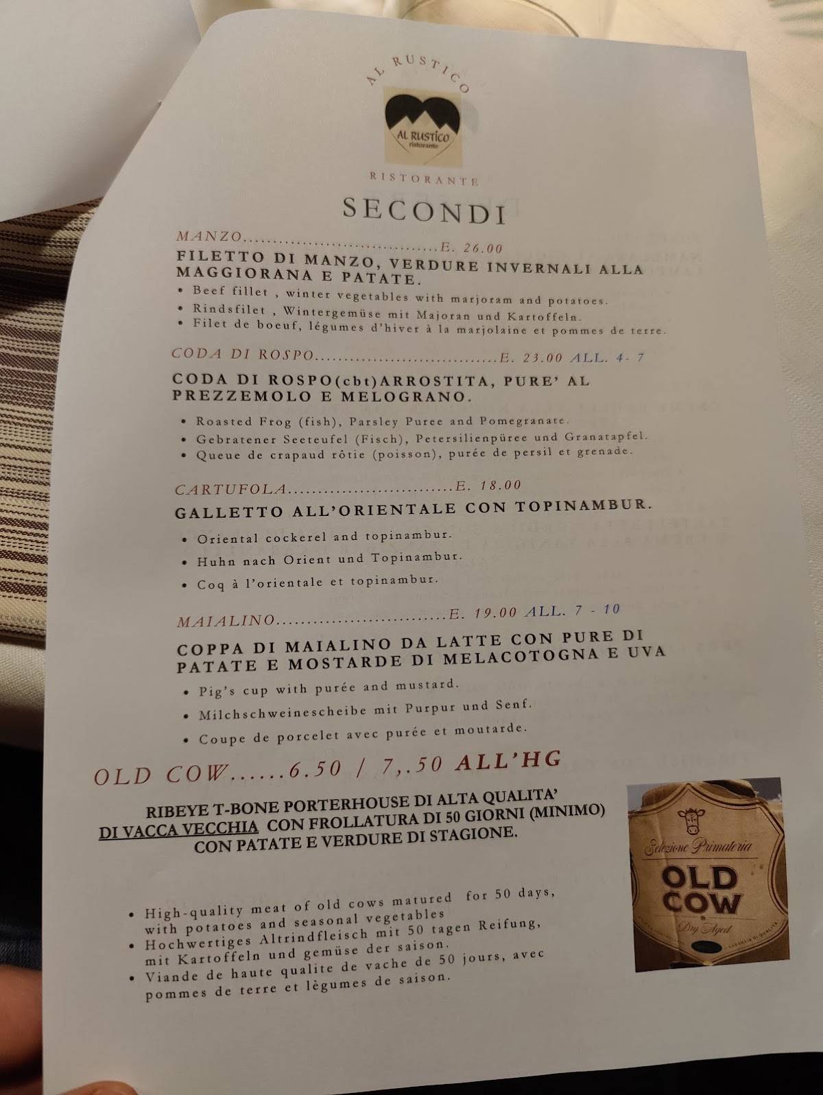 Menu de Al Rustico