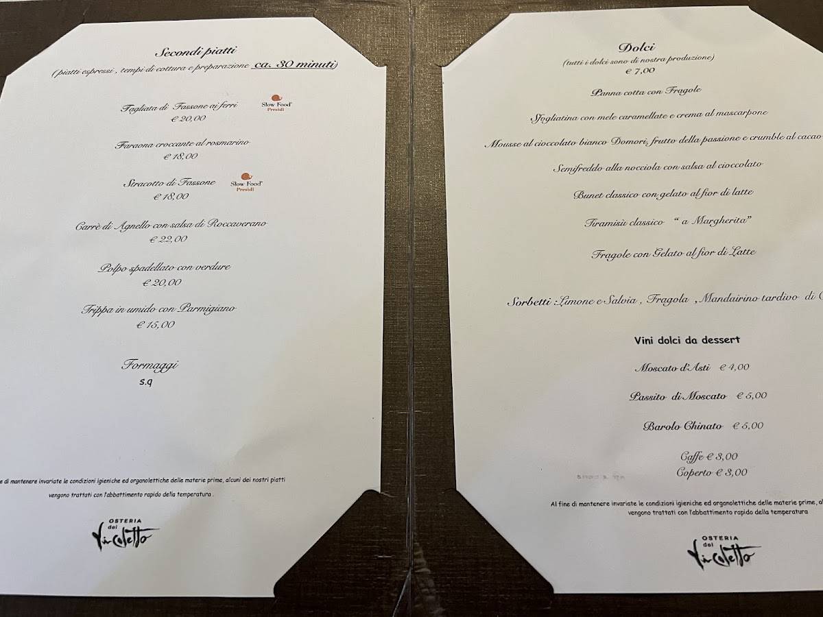 Menu di Osteria del Vicoletto 