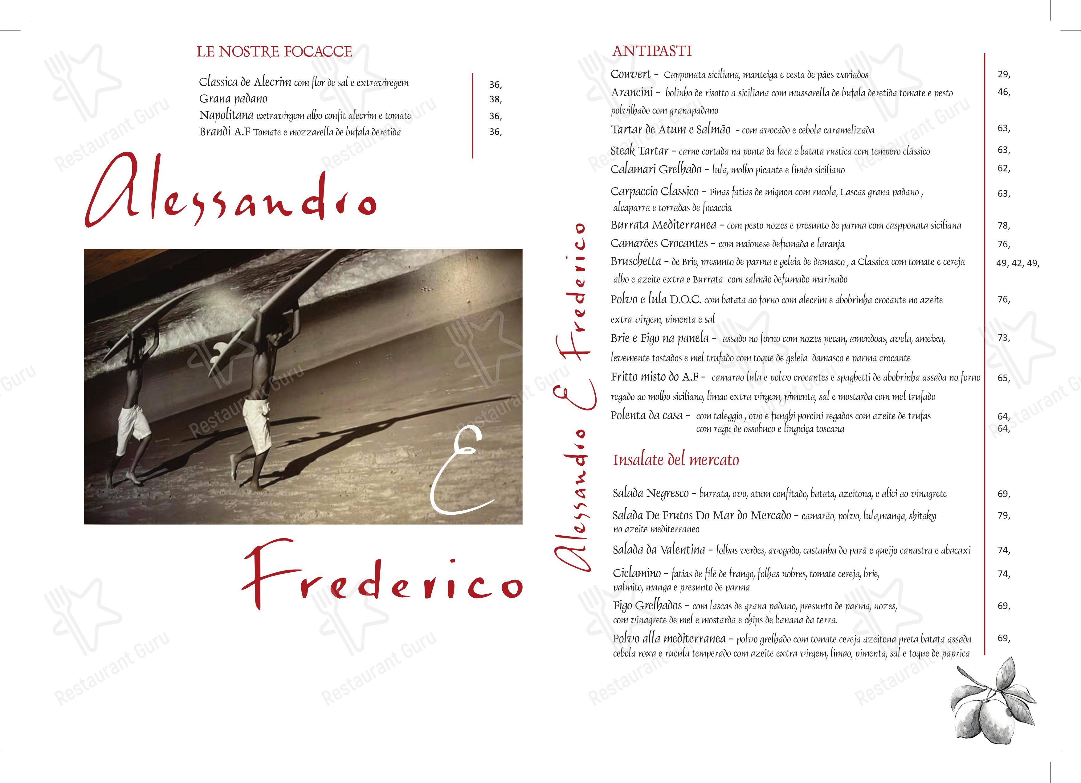 Menu bar para Alessandro & Frederico Restaurante em Rio de Janeiro