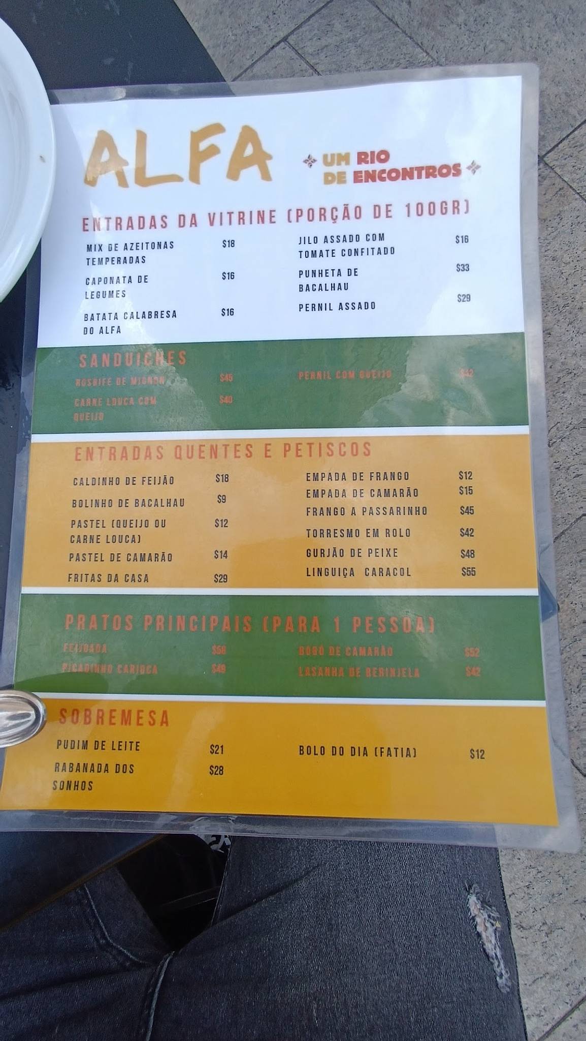 Alfa Bar e Cultura cardápio