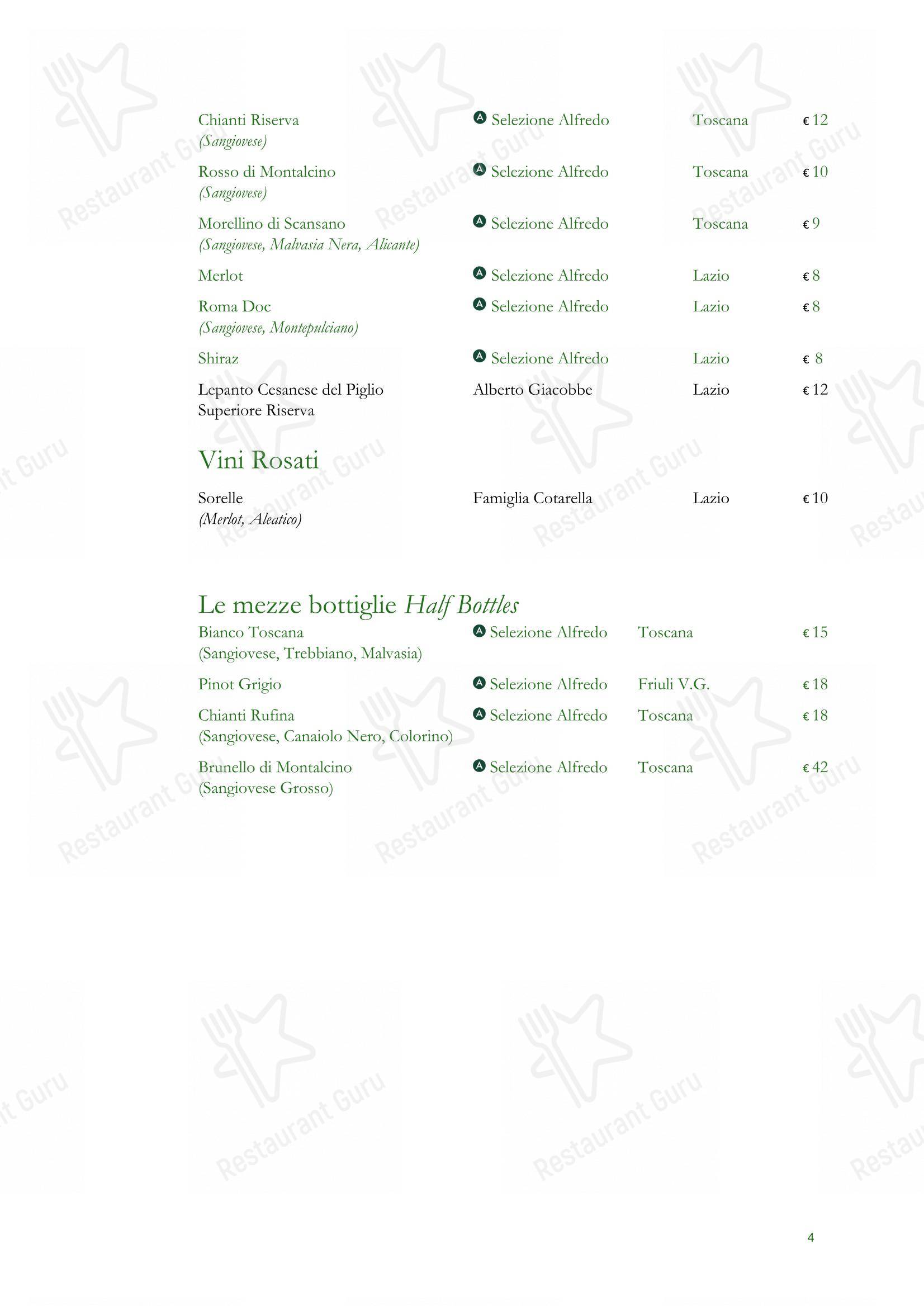 Menu di Ristorante Alfredo alla Scrofa - Ночное меню