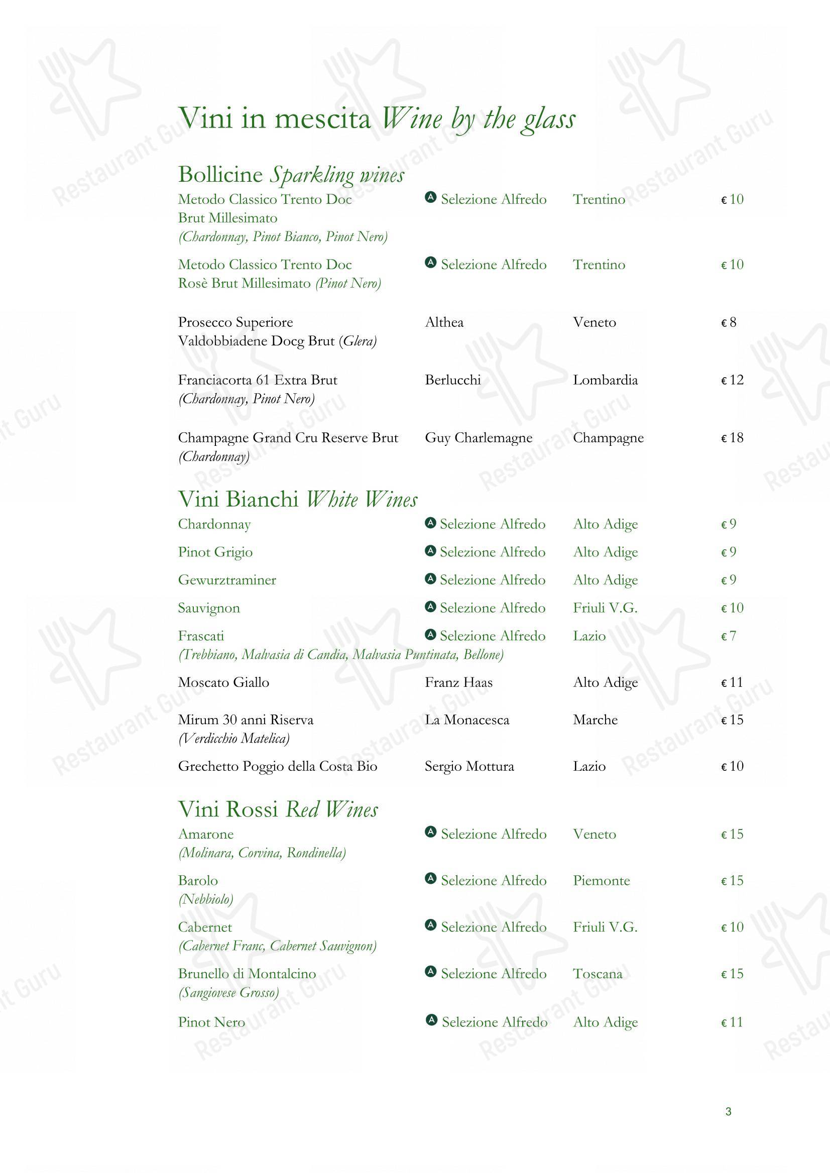 Menu di Ristorante Alfredo alla Scrofa - Ночное меню