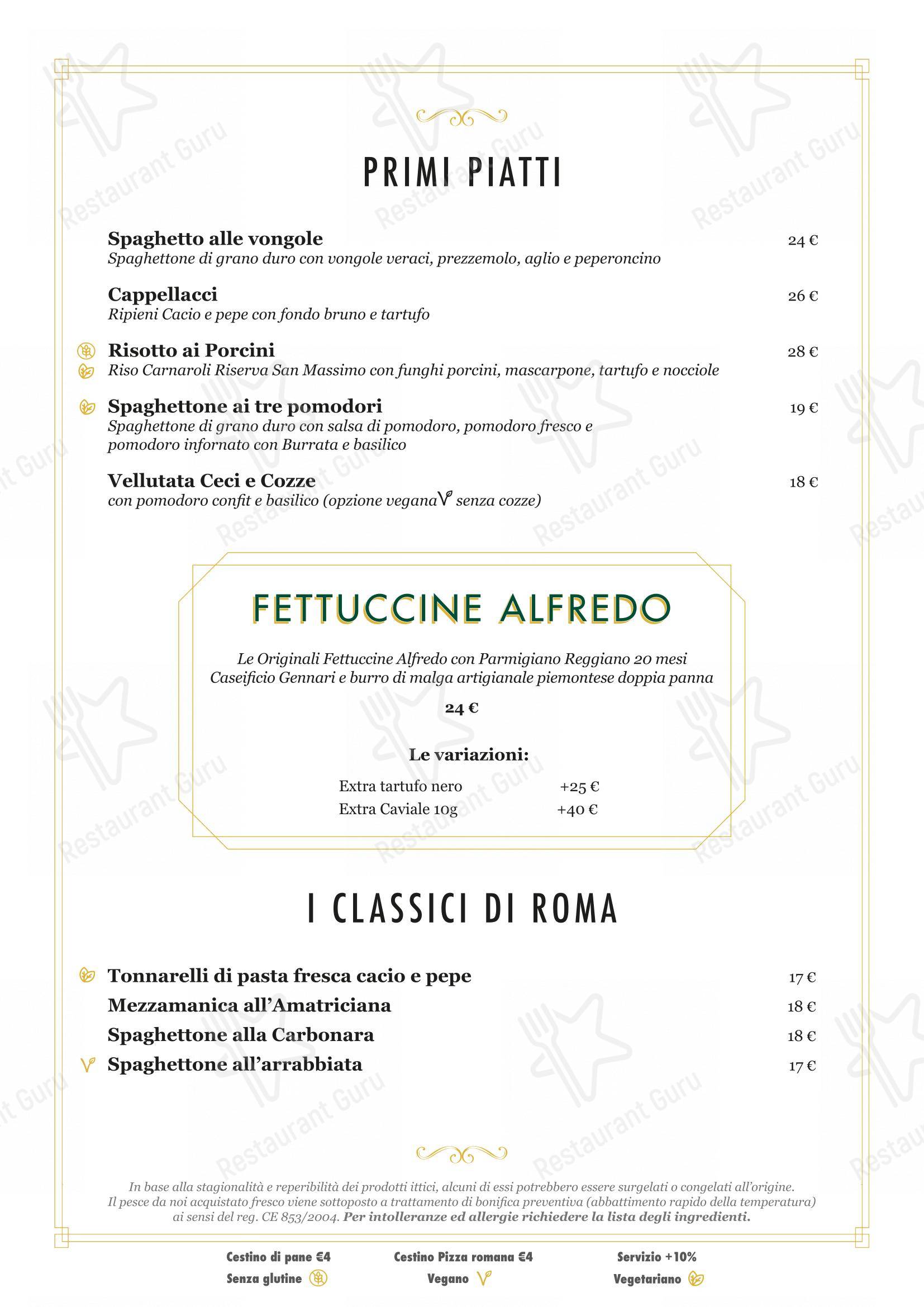 Menu di Ristorante Alfredo alla Scrofa - Основное меню