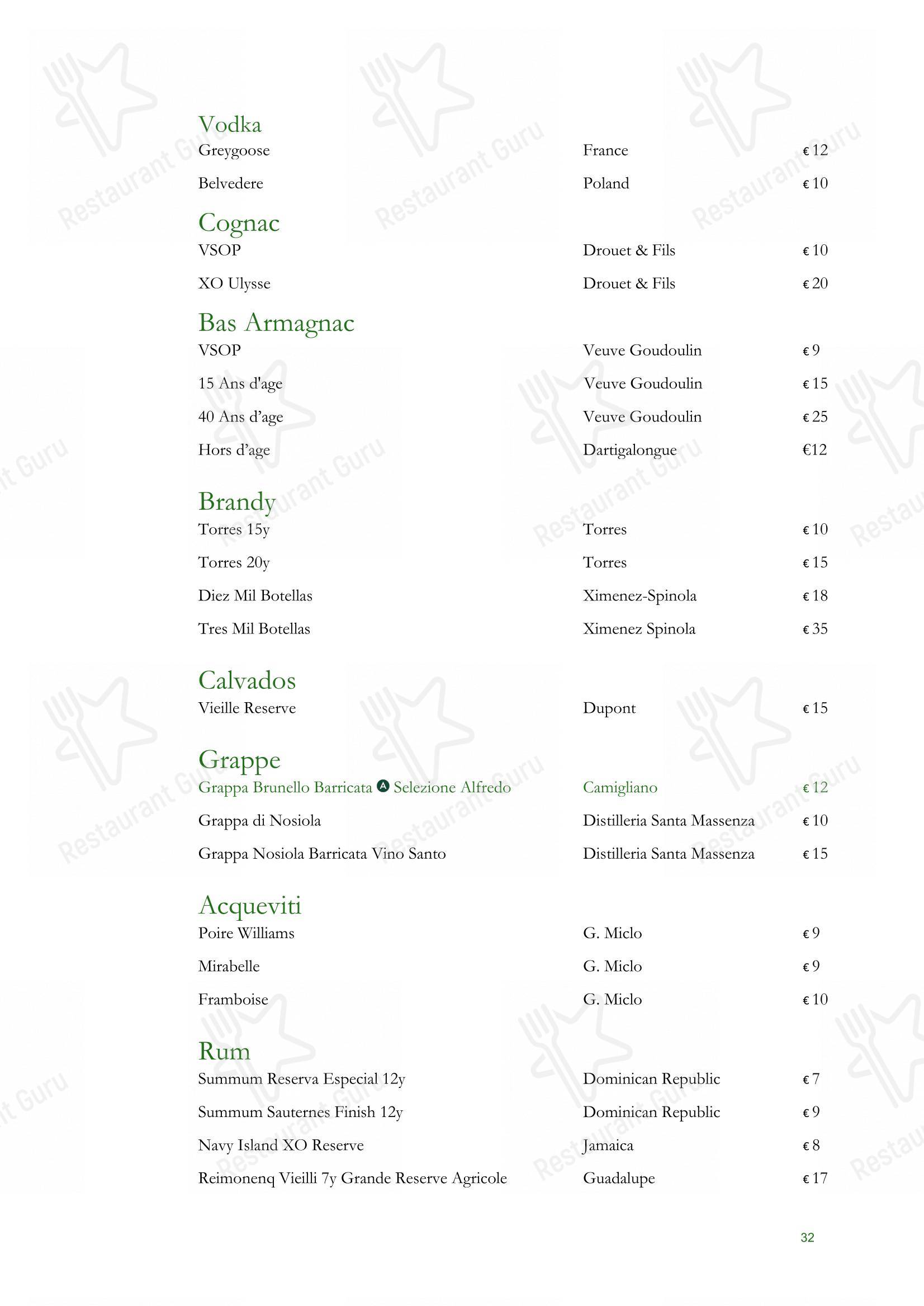 Menu di Ristorante Alfredo alla Scrofa - Ночное меню