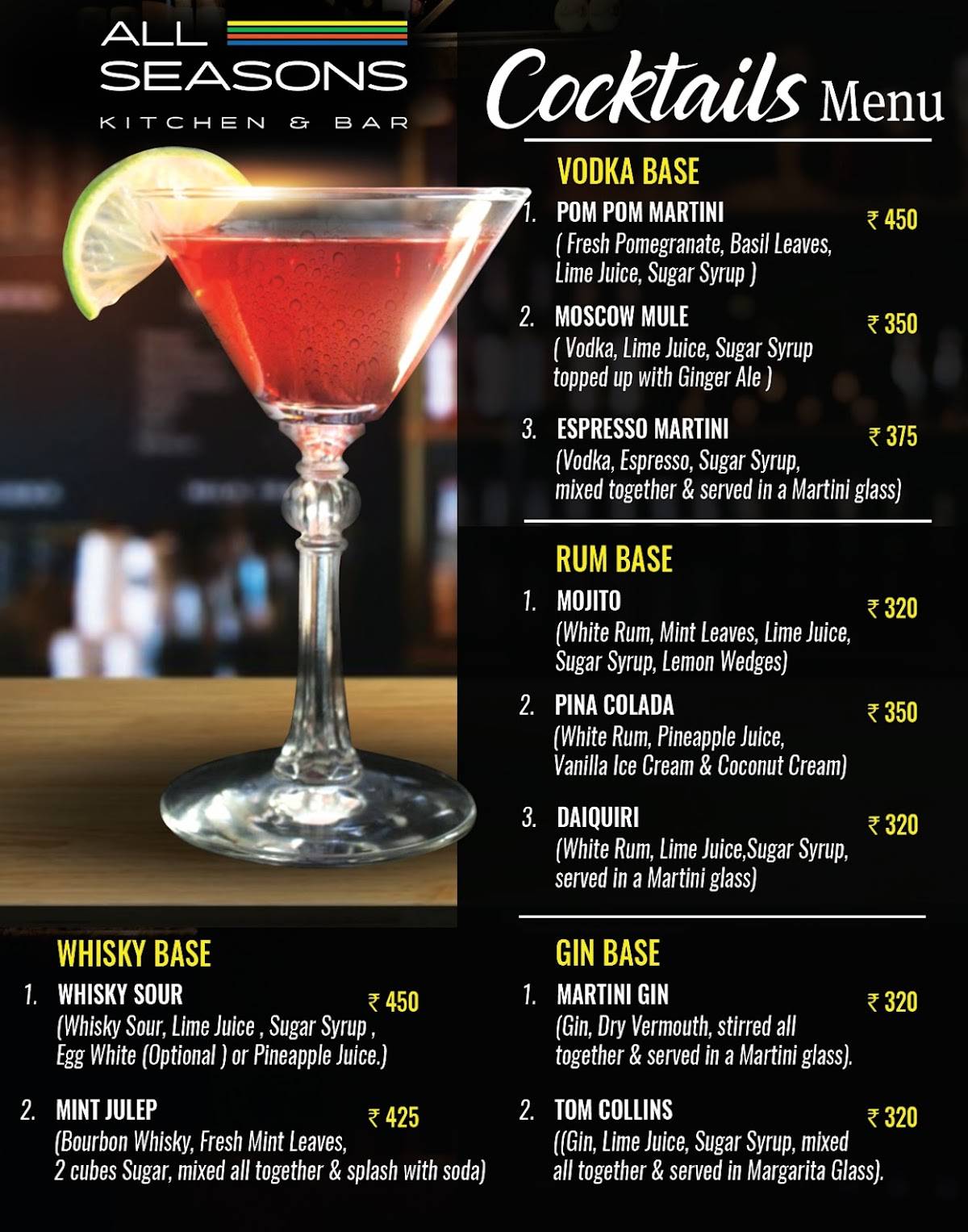 All Seasons Kitchen & Bar menu