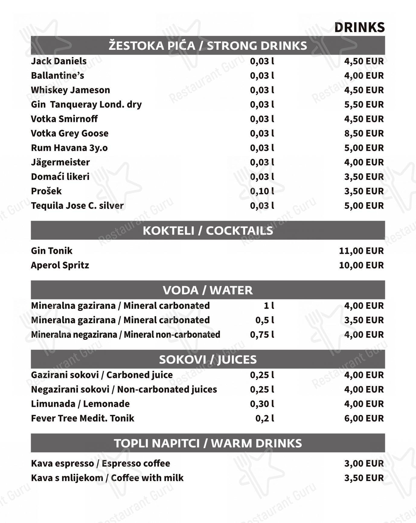 Menu di Alviž - Menu
