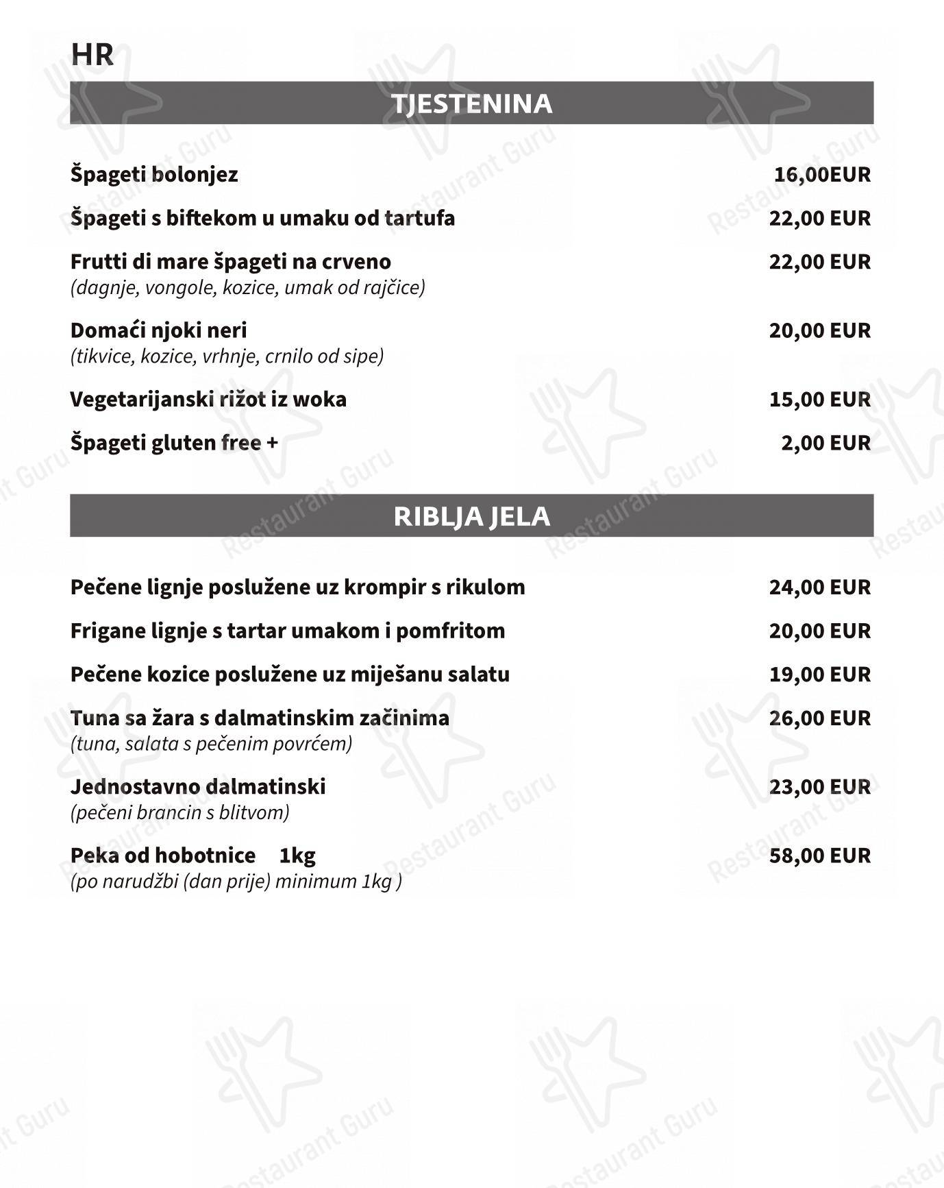 Alviž in Lesina - Menu