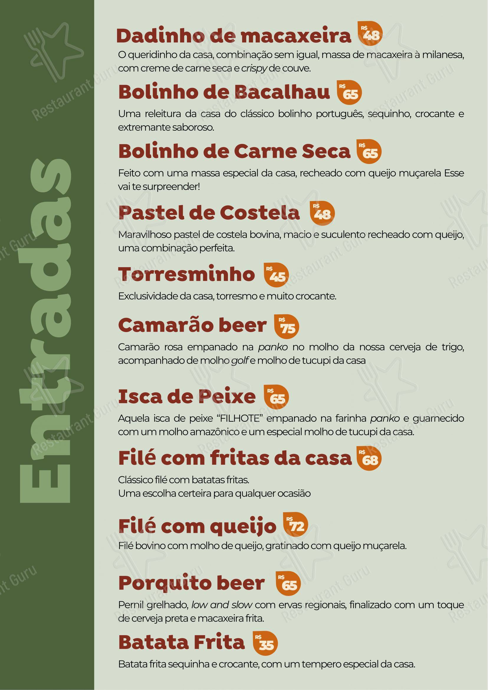 Menu para Amapá Beer Bar e Restaurante pub & bar