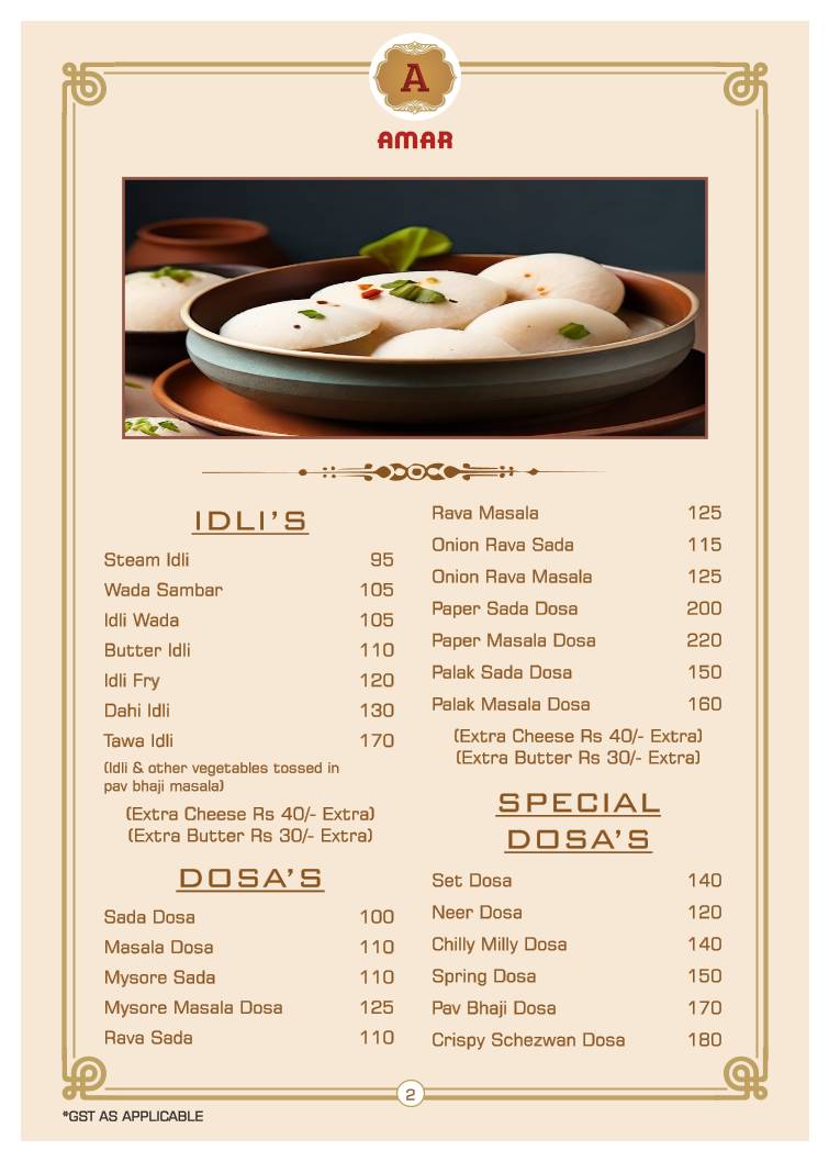 Amar juice centre menu