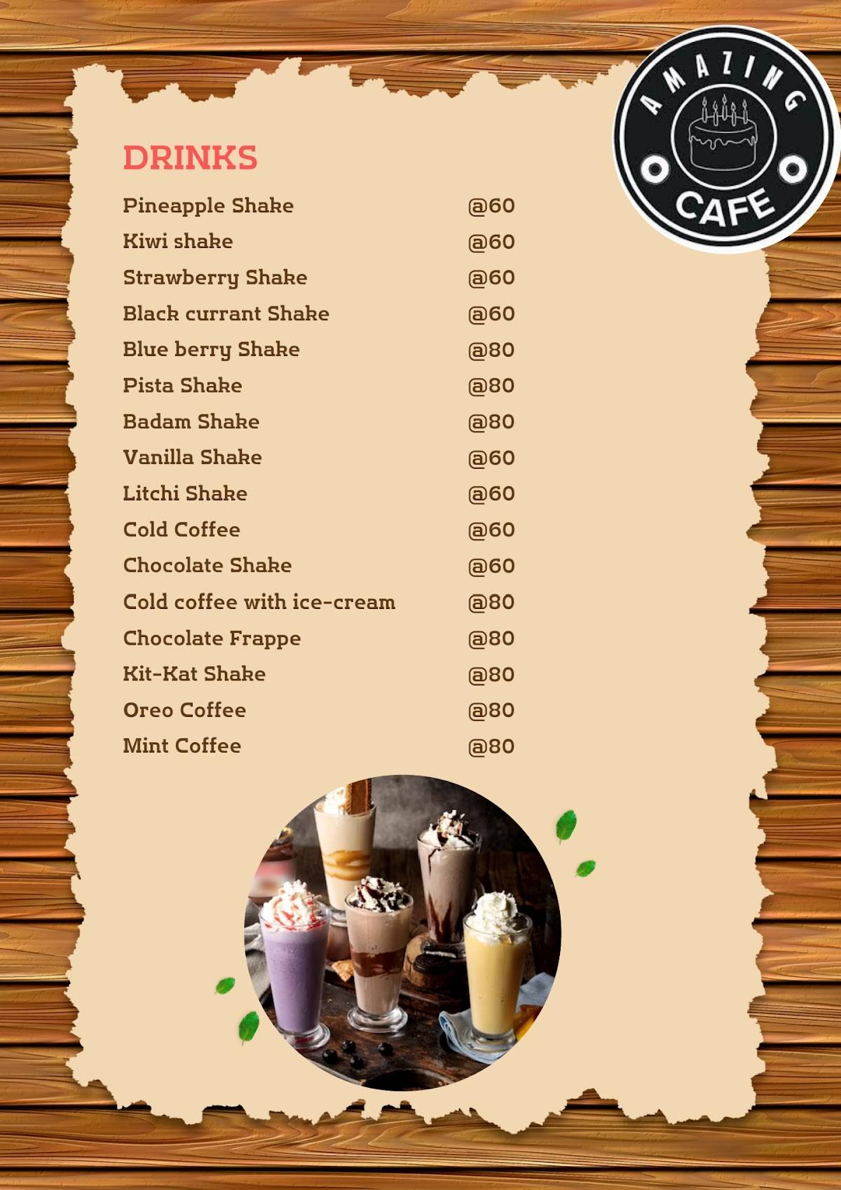 Amazing cafe menu
