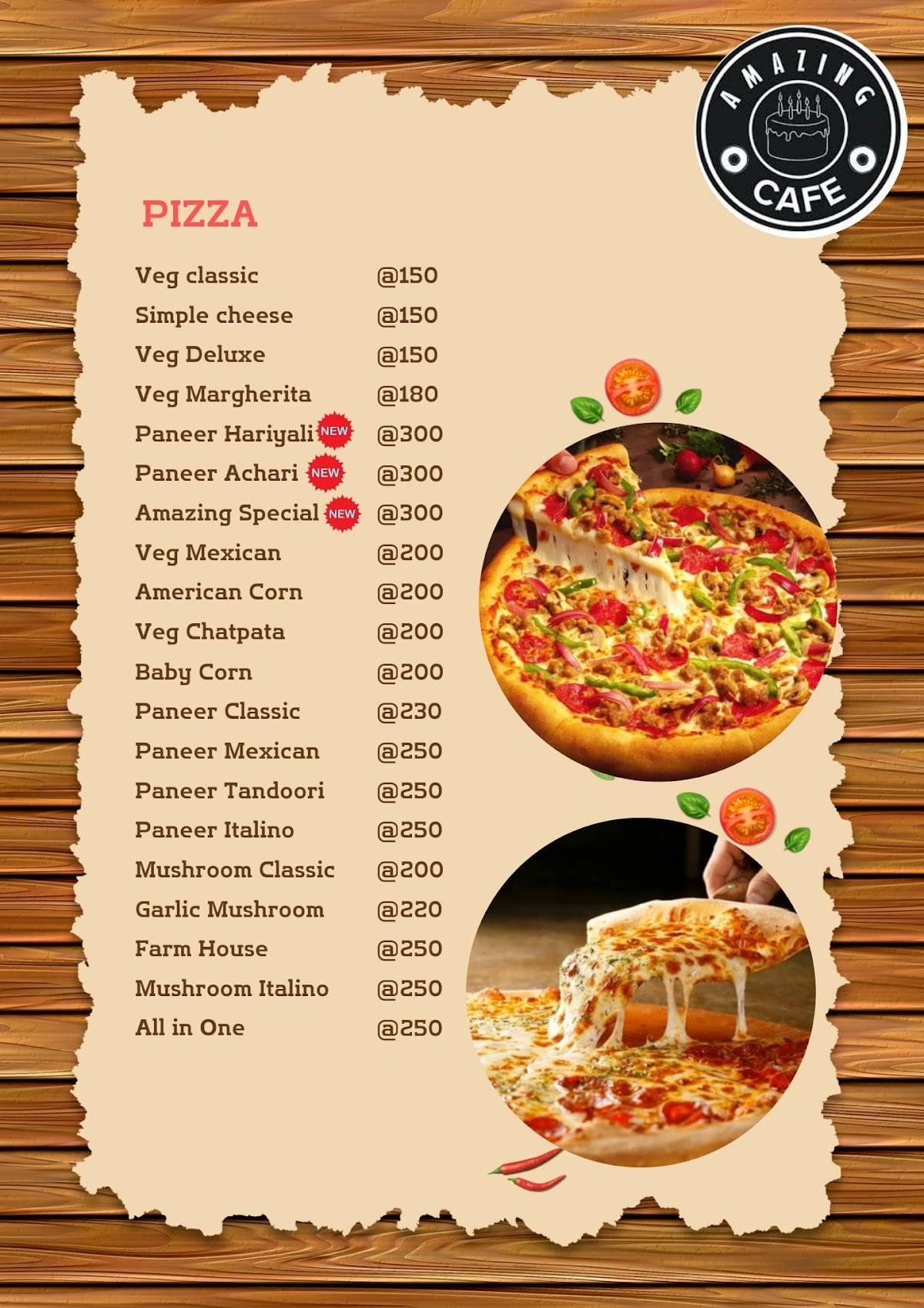 Amazing cafe menu