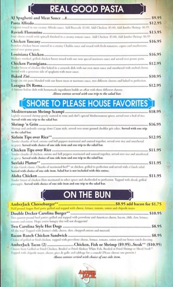 Menu at AmberJack Seafood & Steaks Restaurant, Gastonia