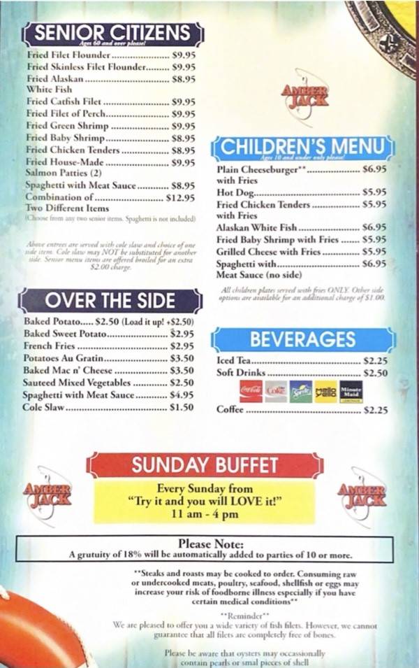 Menu at AmberJack Seafood & Steaks Restaurant, Gastonia