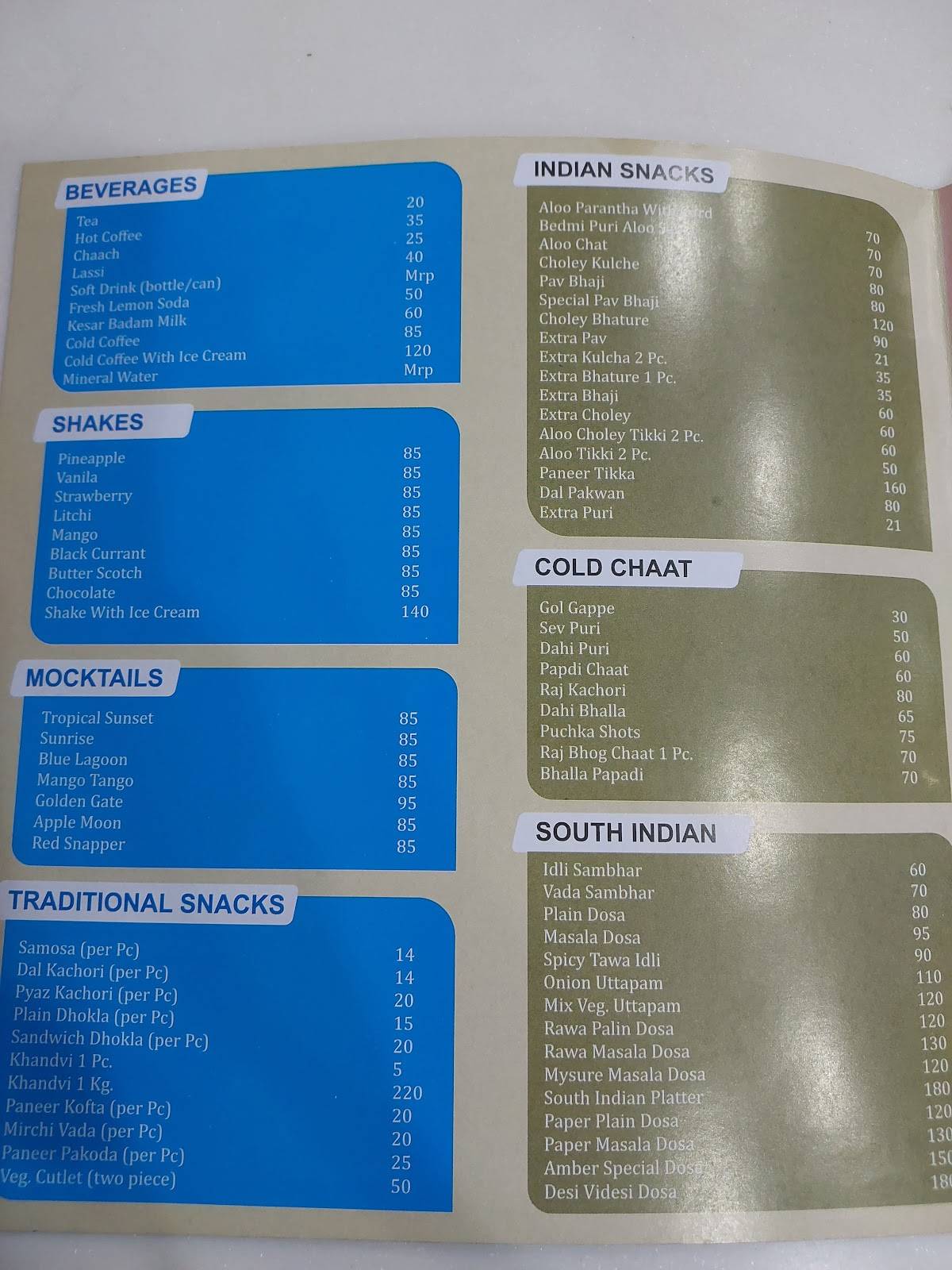 Amberwalla menu