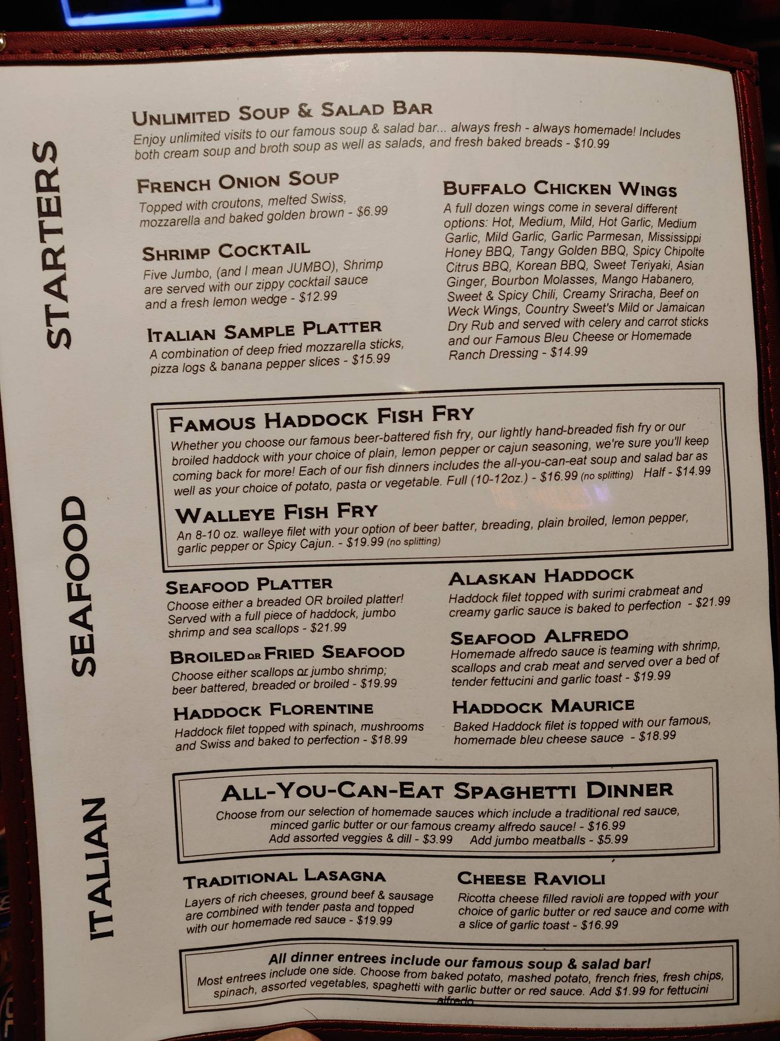 Menu at American House & Hotel restaurant, Angelica