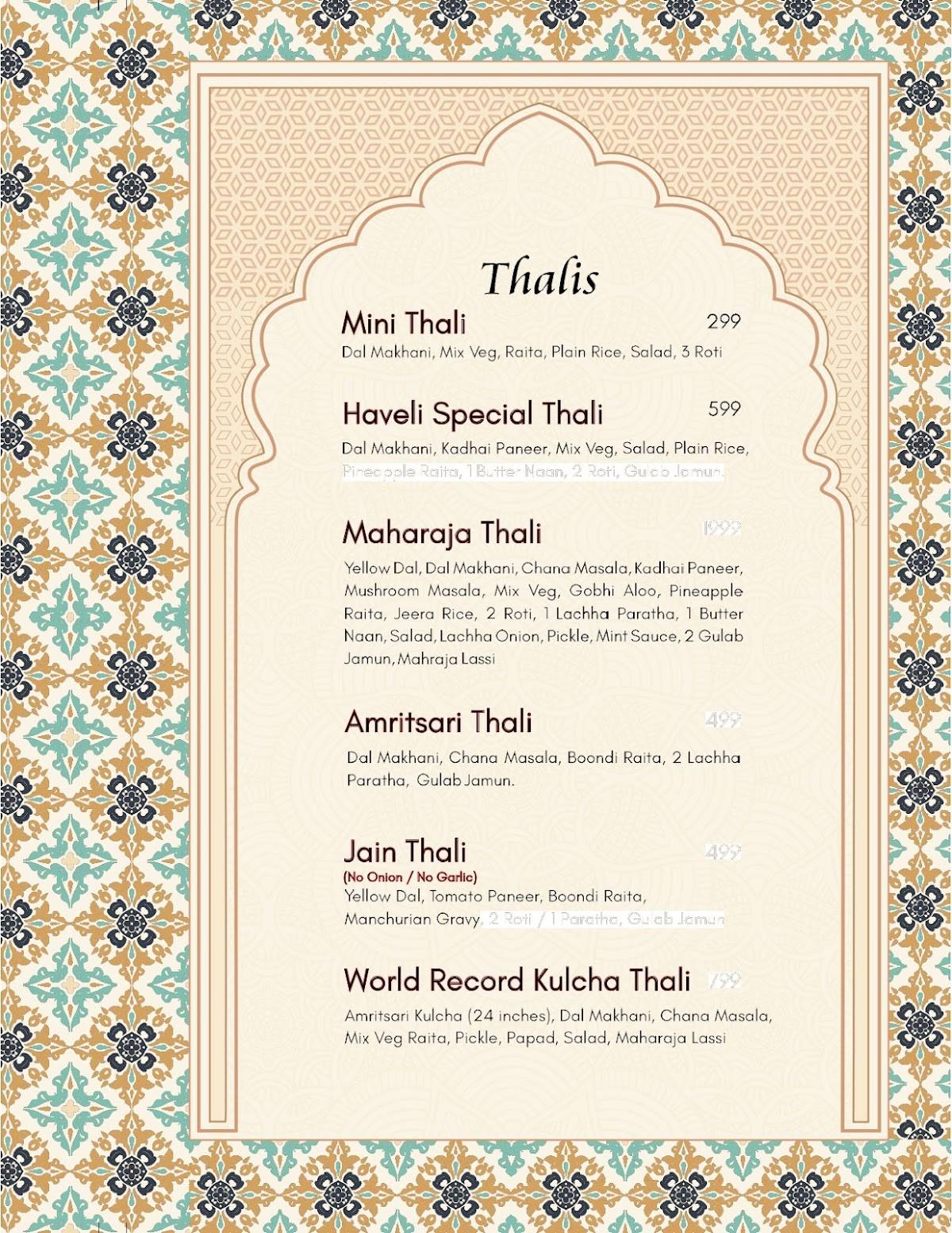 Amritsar Haveli Attapur menu