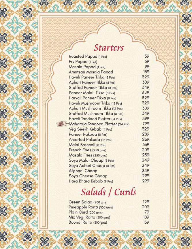 Amritsar Haveli Garhshankar menu