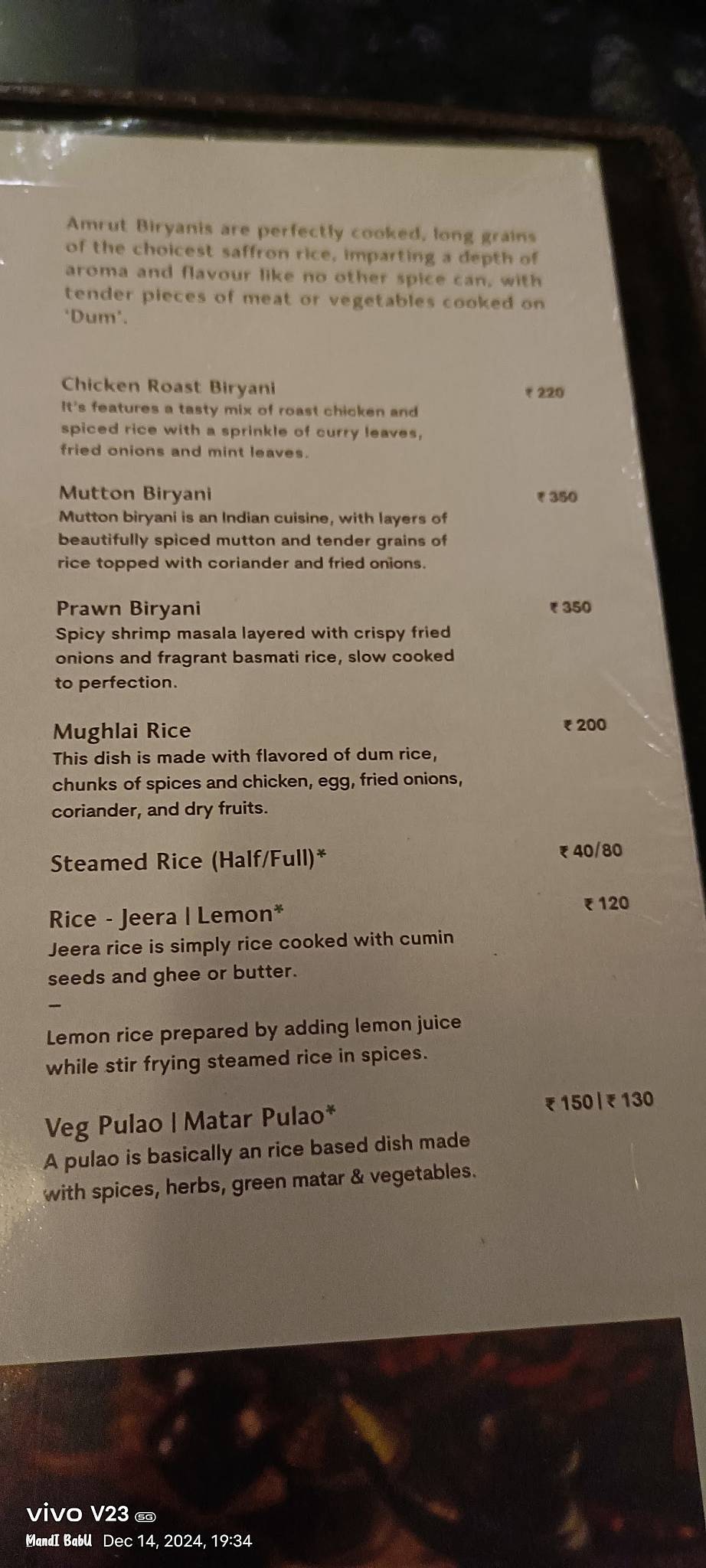 Amrut - Fine Dining Restaurant menu