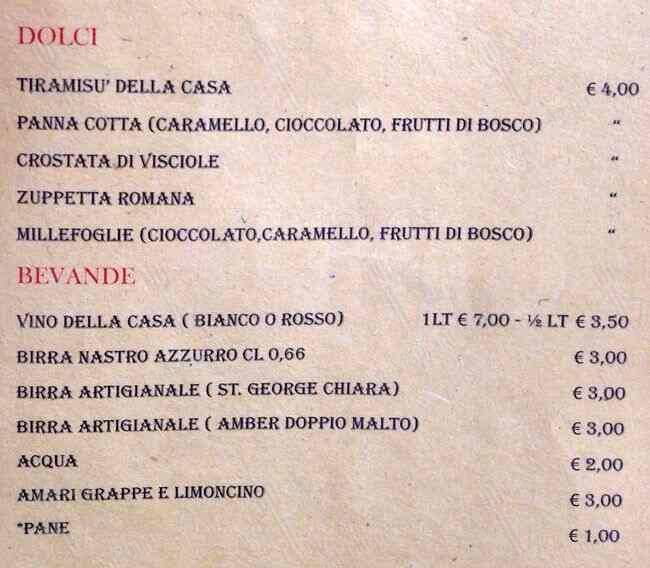 Menu de Osteria Ancora Qua