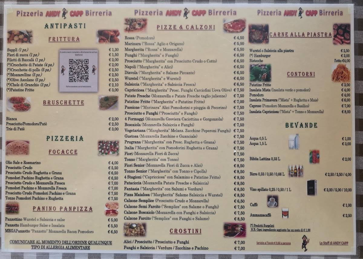 Menu de "Andy Capp" Pizzeria Birreria