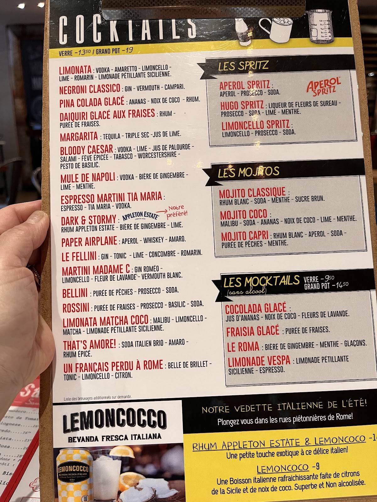 Menu de Angéline