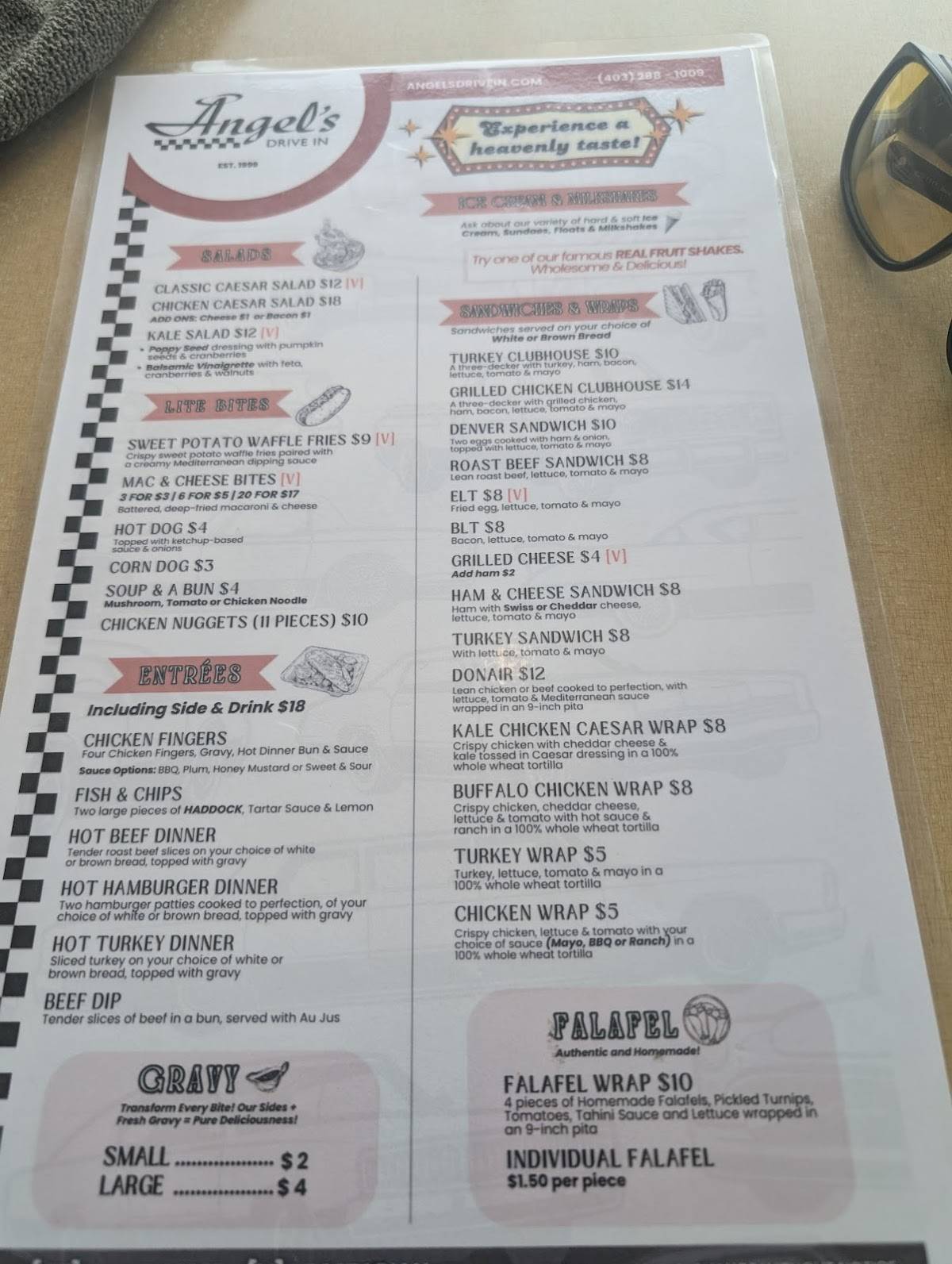 Menu de Angel's Drive In