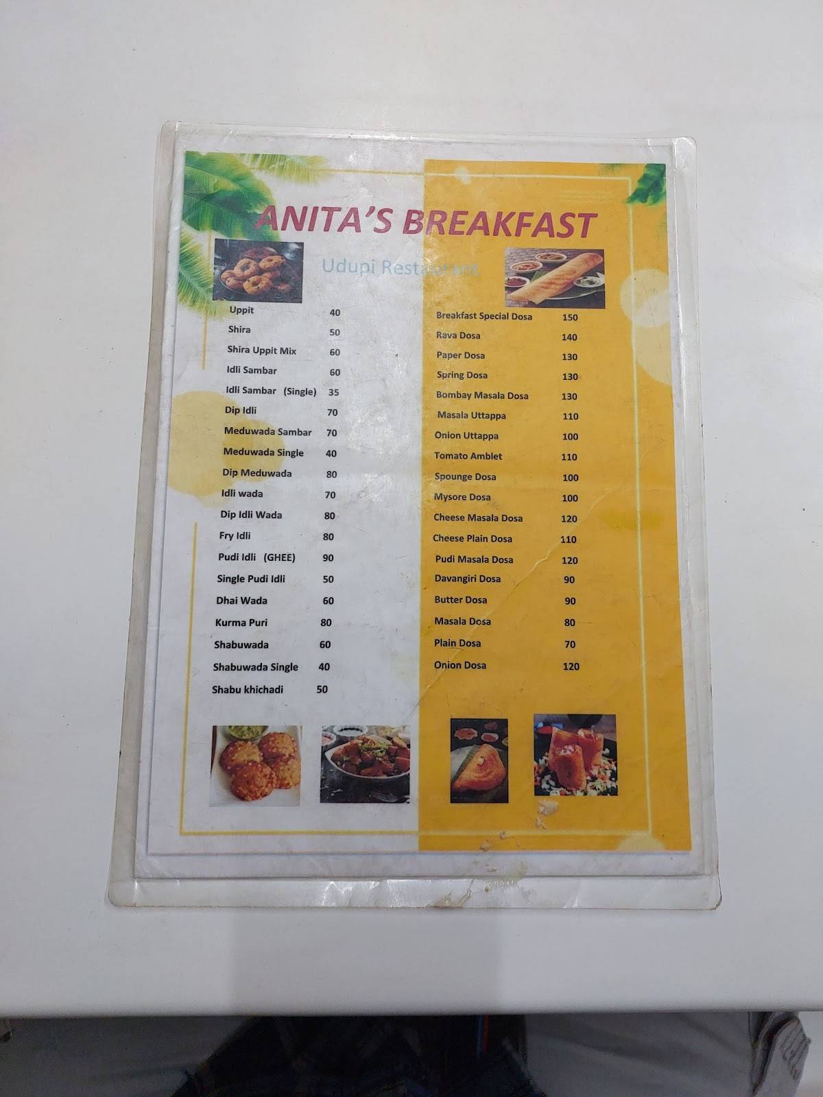 Anita's Breakfast menu