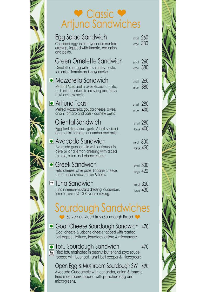 Artjuna Cafe - Anjuna menu
