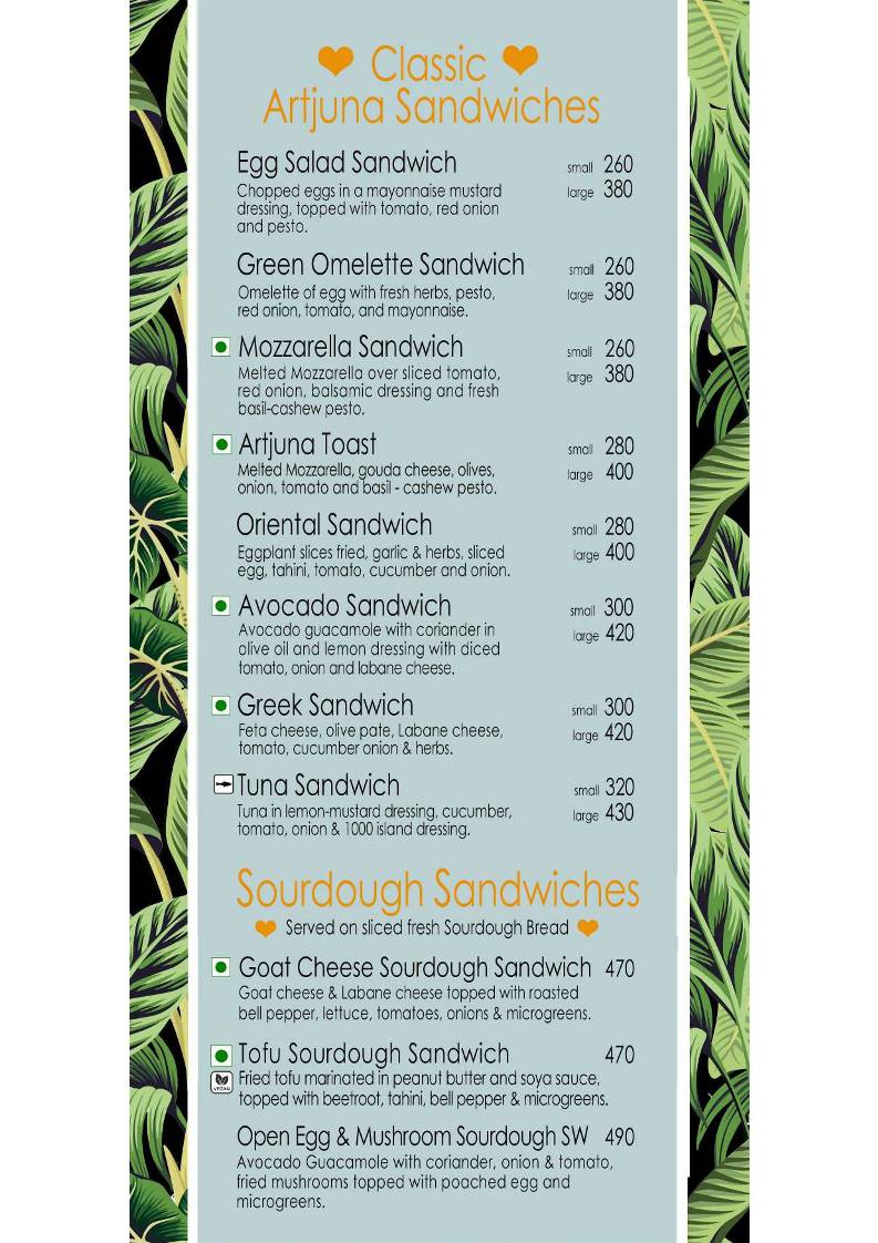 Artjuna Cafe - Anjuna menu