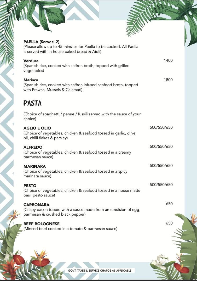 Casa Playa menu