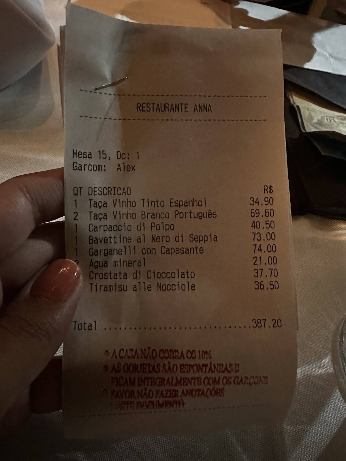 Anna Ristorante cardápio