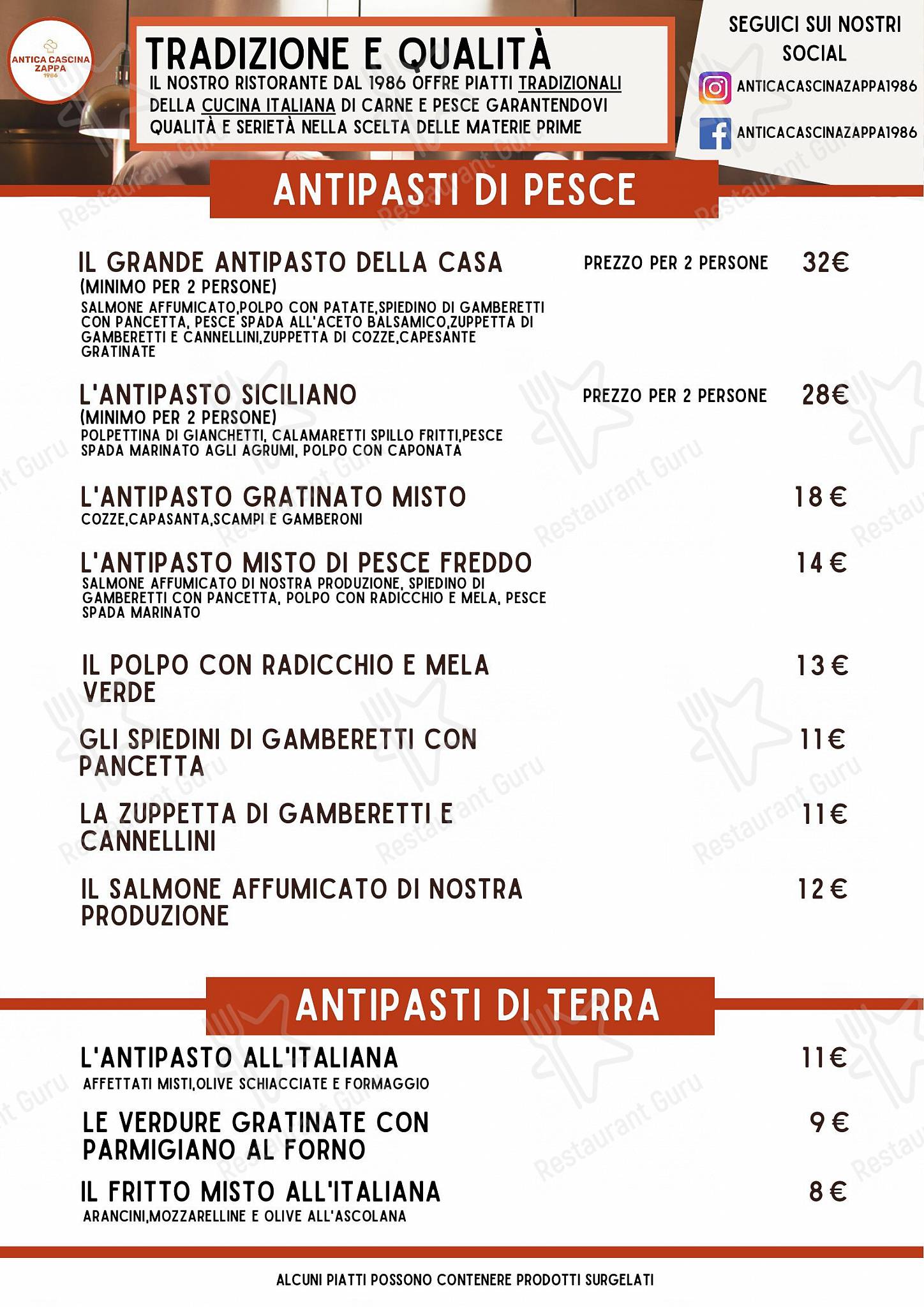 Ristorante Antica Cascina Zappa in Vedano al Lambro - Dinner Menu