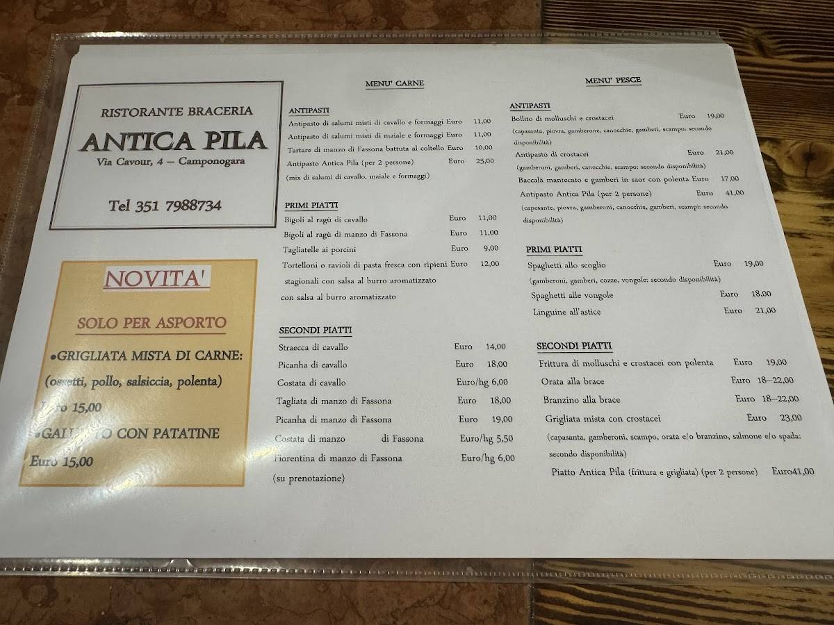 Menu di Antica Pila Ristorante Braceria 