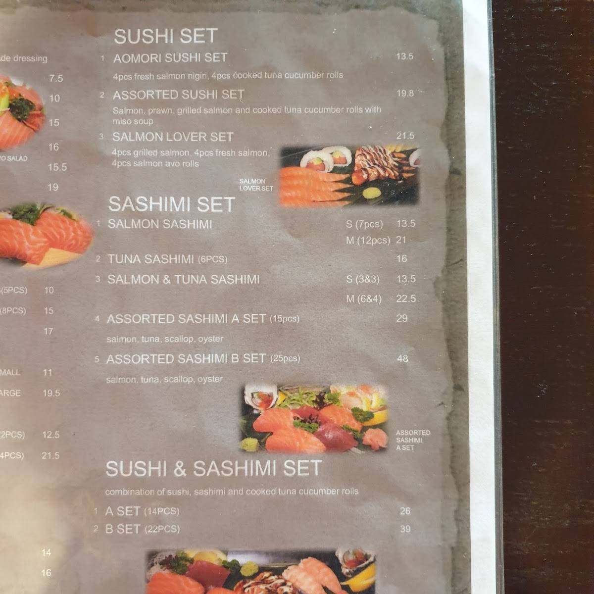 Menu at Aomori sushi in Caringbah NSW restaurant, Caringbah, Shop 2/336338 Kingsway
