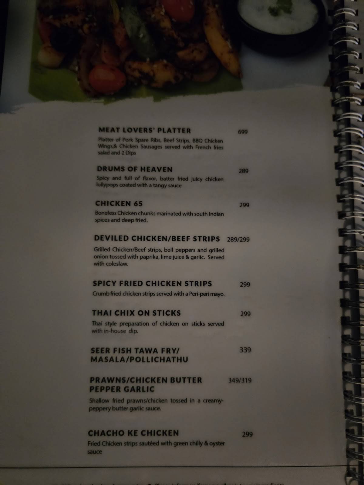Arcadia Skybar menu