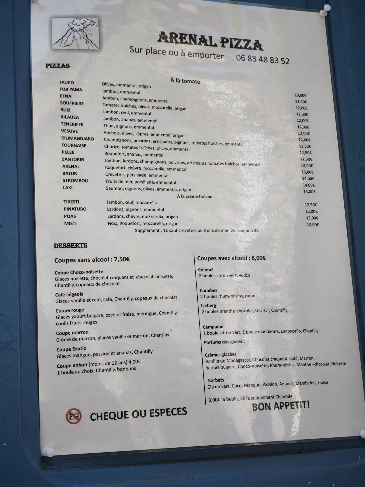 Menu de Arenal Pizza